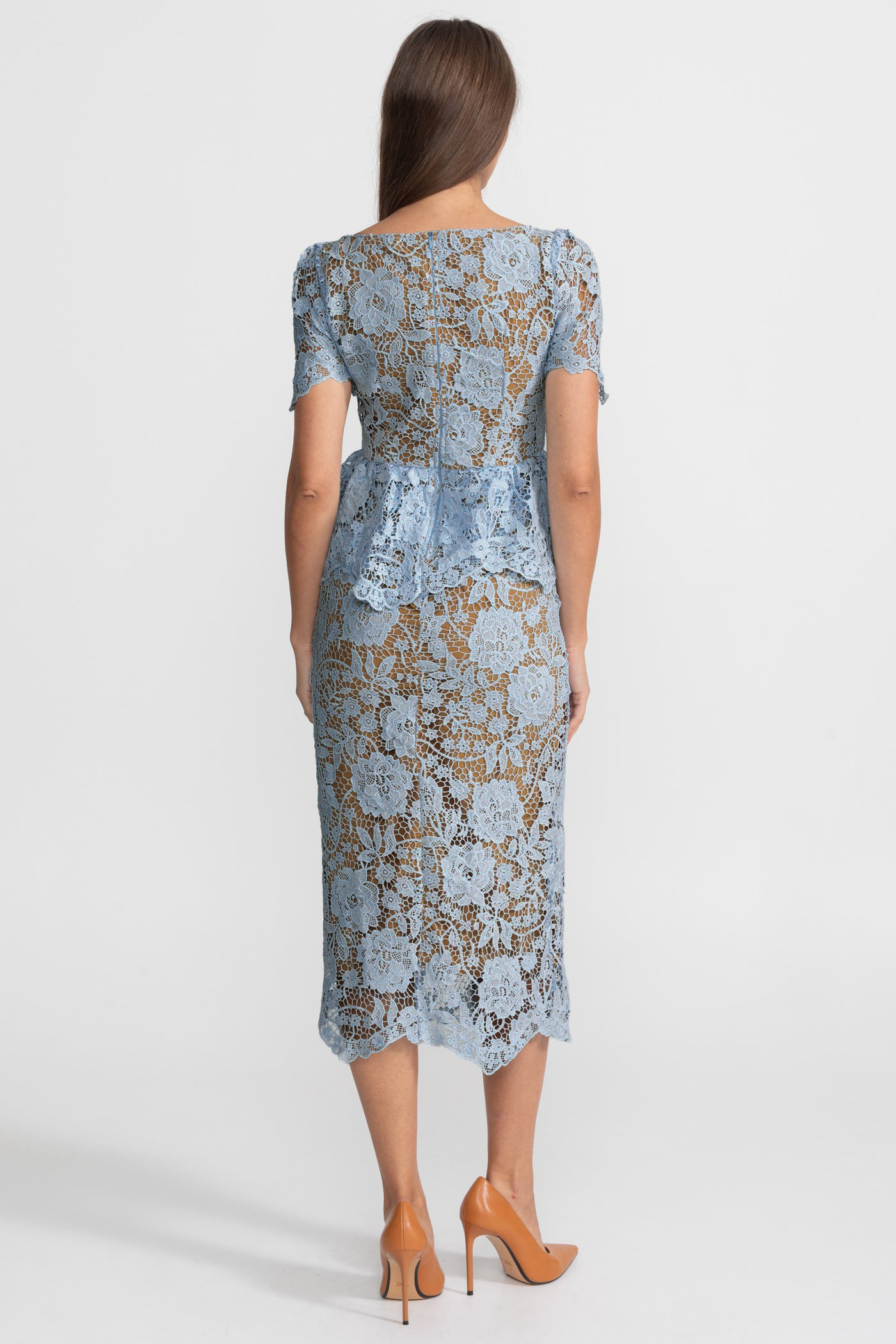 Lace Rhinestone Single Breasted Midi Dress With Belt
