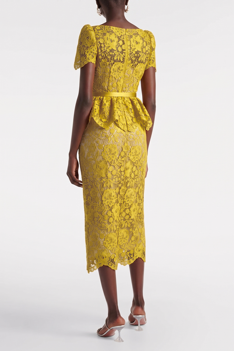 Lace Rhinestone Single Breasted Midi Dress With Belt