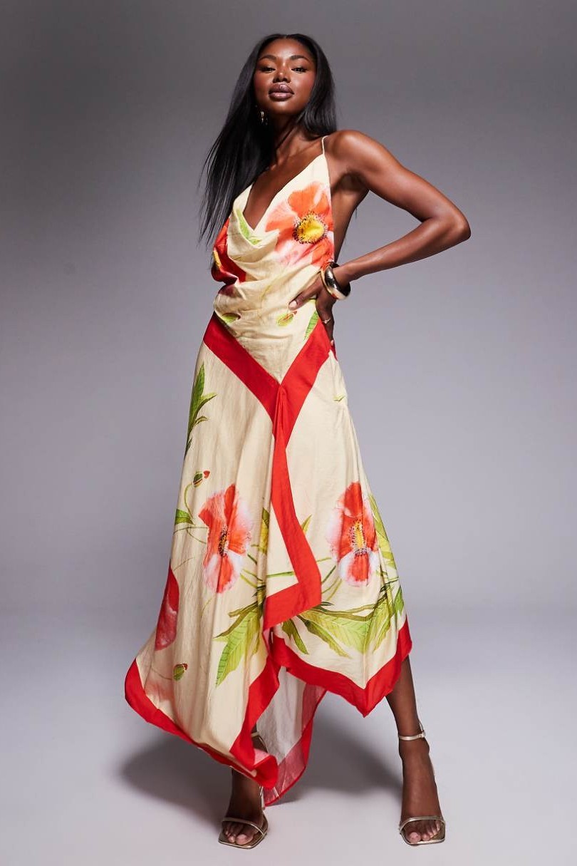 Floral Swing Collar Backless Midi Dress