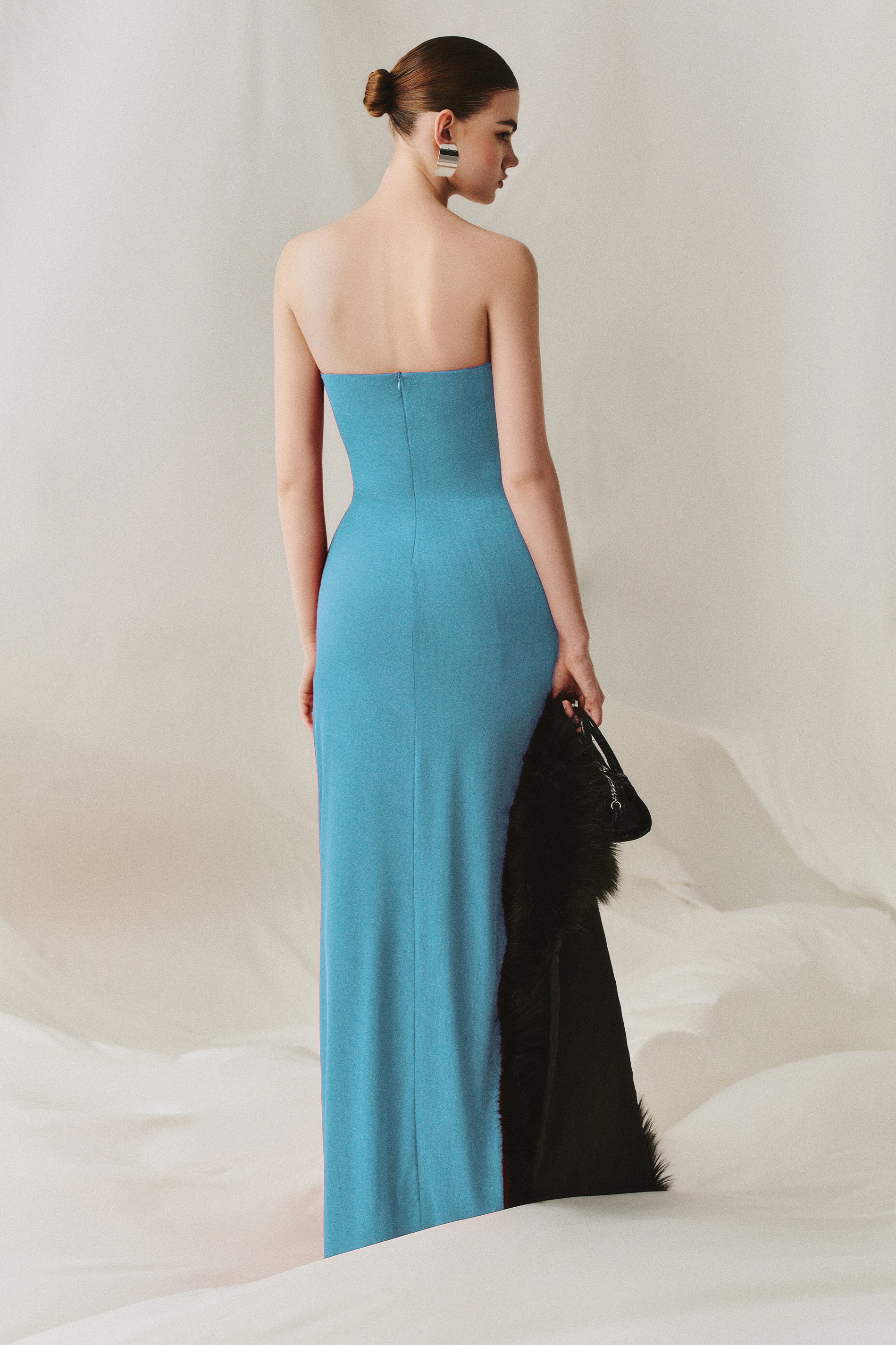 Gathering Metal Decorations Maxi Dress With Cape