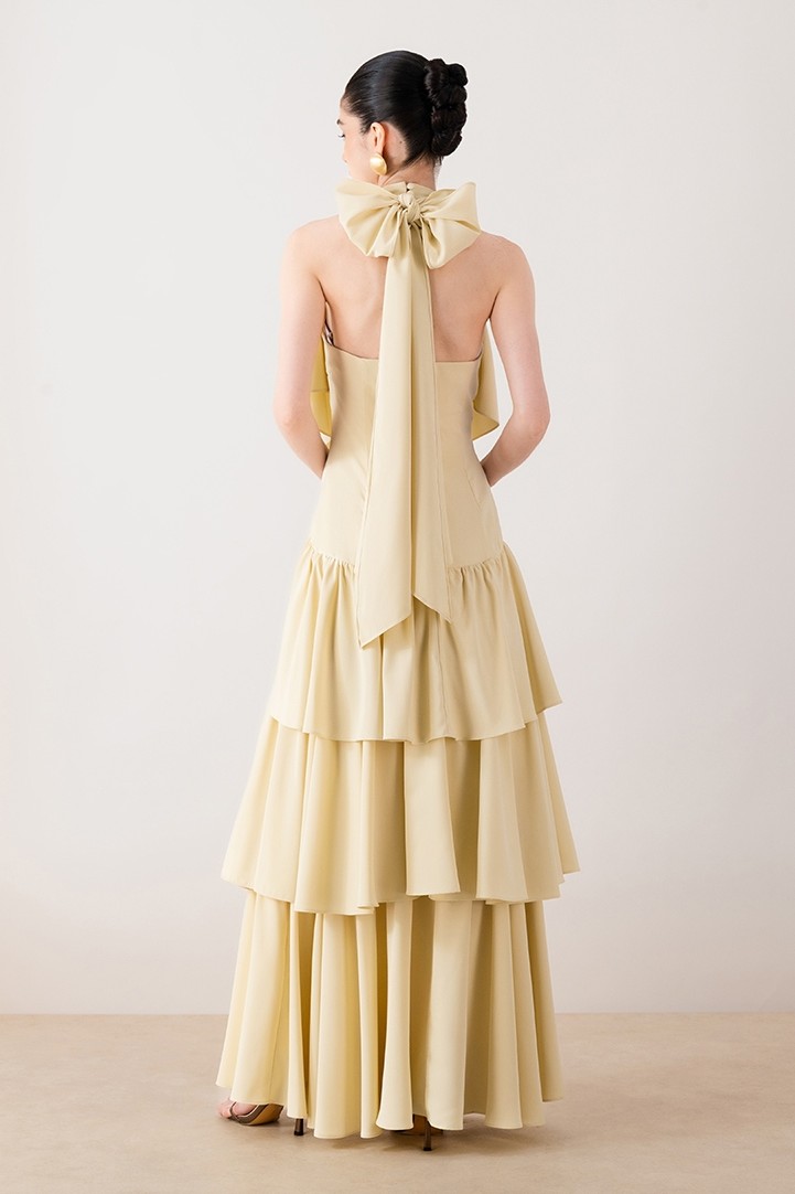 Ruffle Solid Sleeveless Maxi Dress