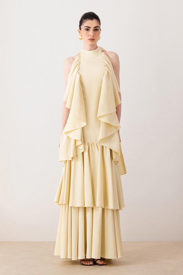 Ruffle Solid Sleeveless Maxi Dress