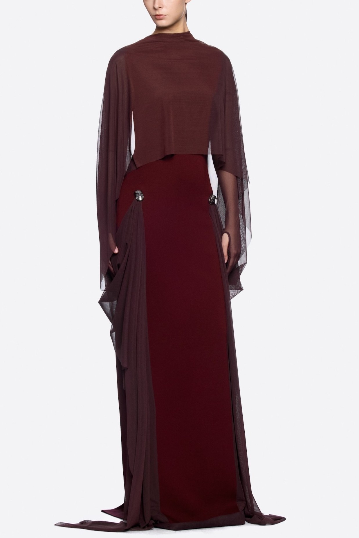 Jersey Metal Decorations Cape Maxi Dress