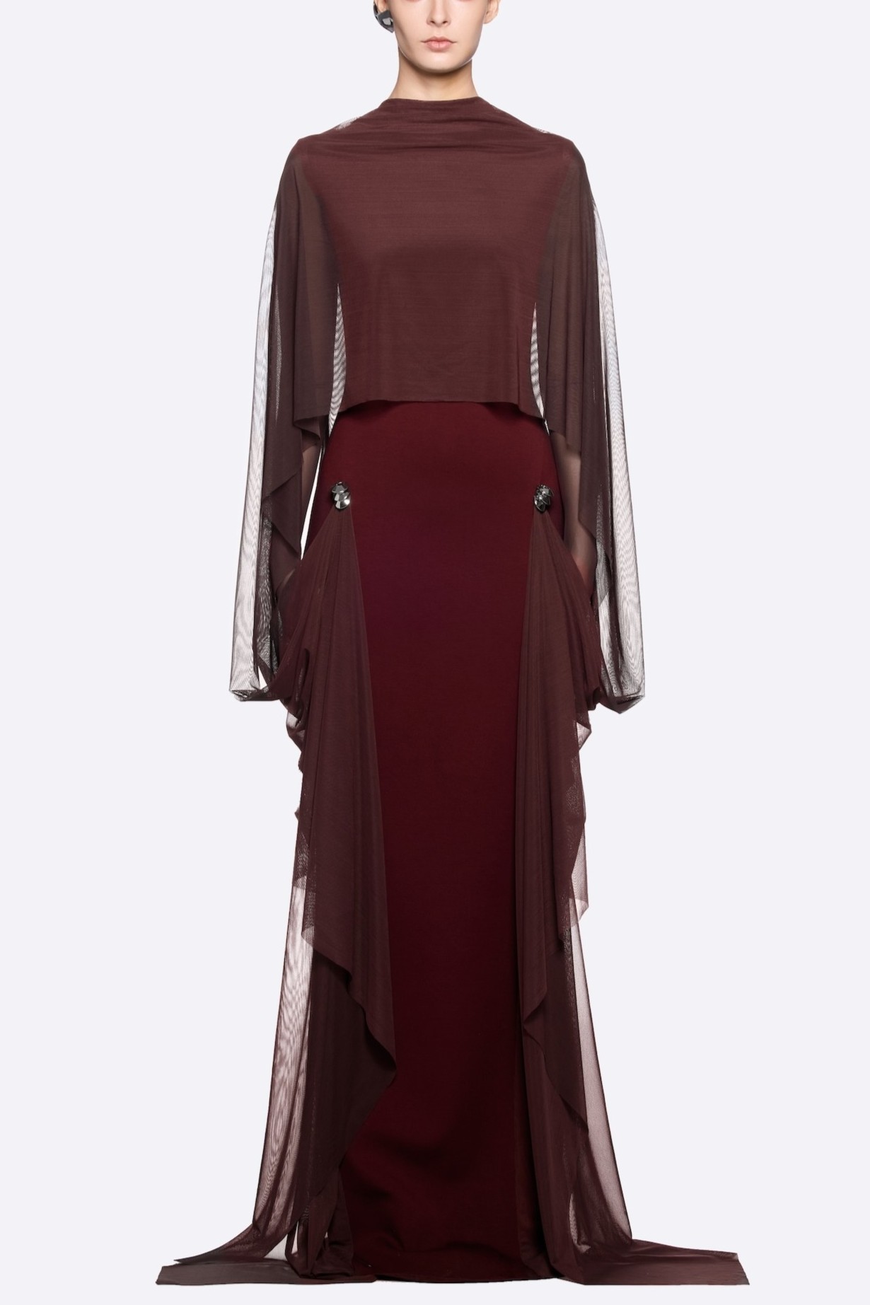 Jersey Metal Decorations Cape Maxi Dress