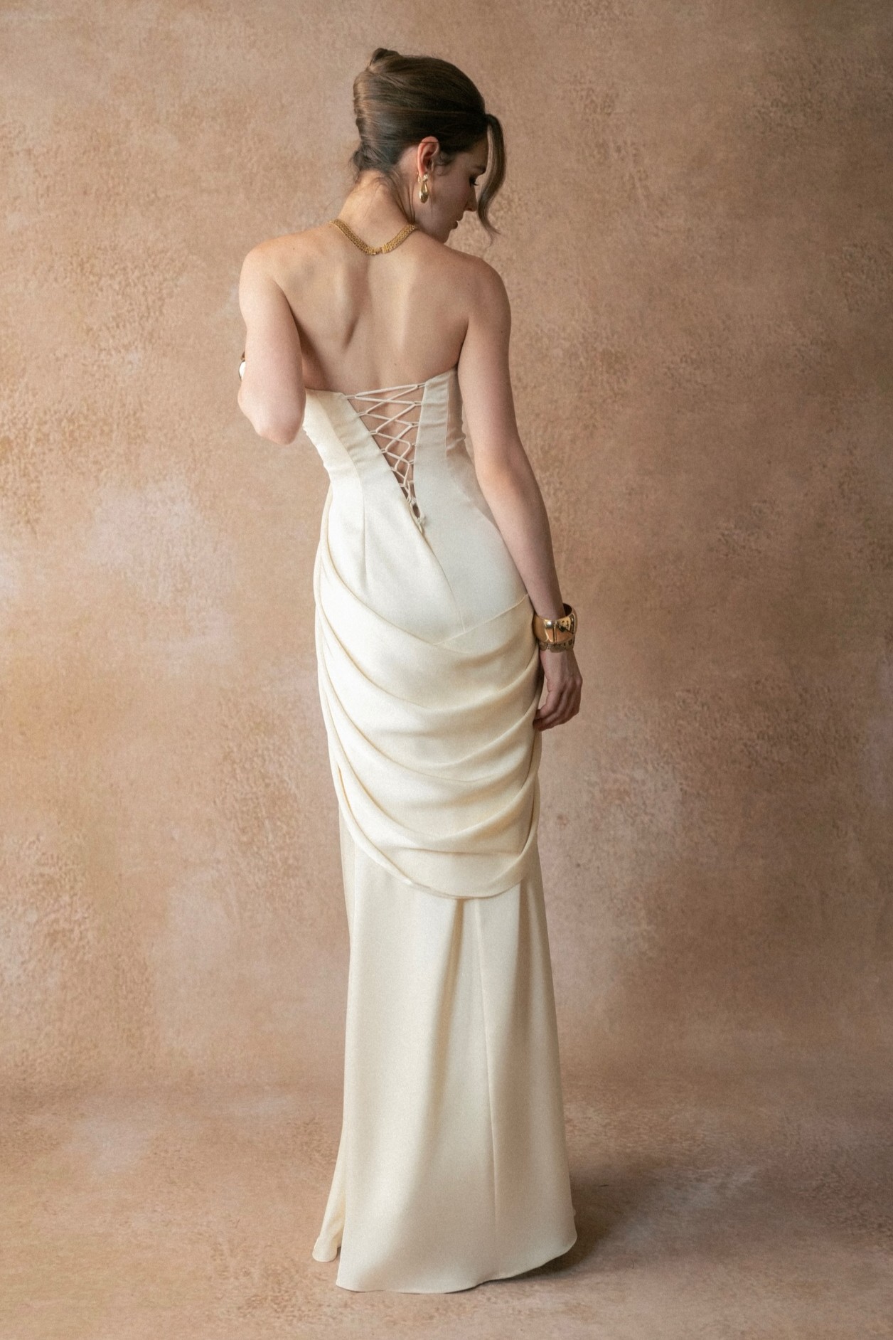 Satin Bow Gathering Midi Dress