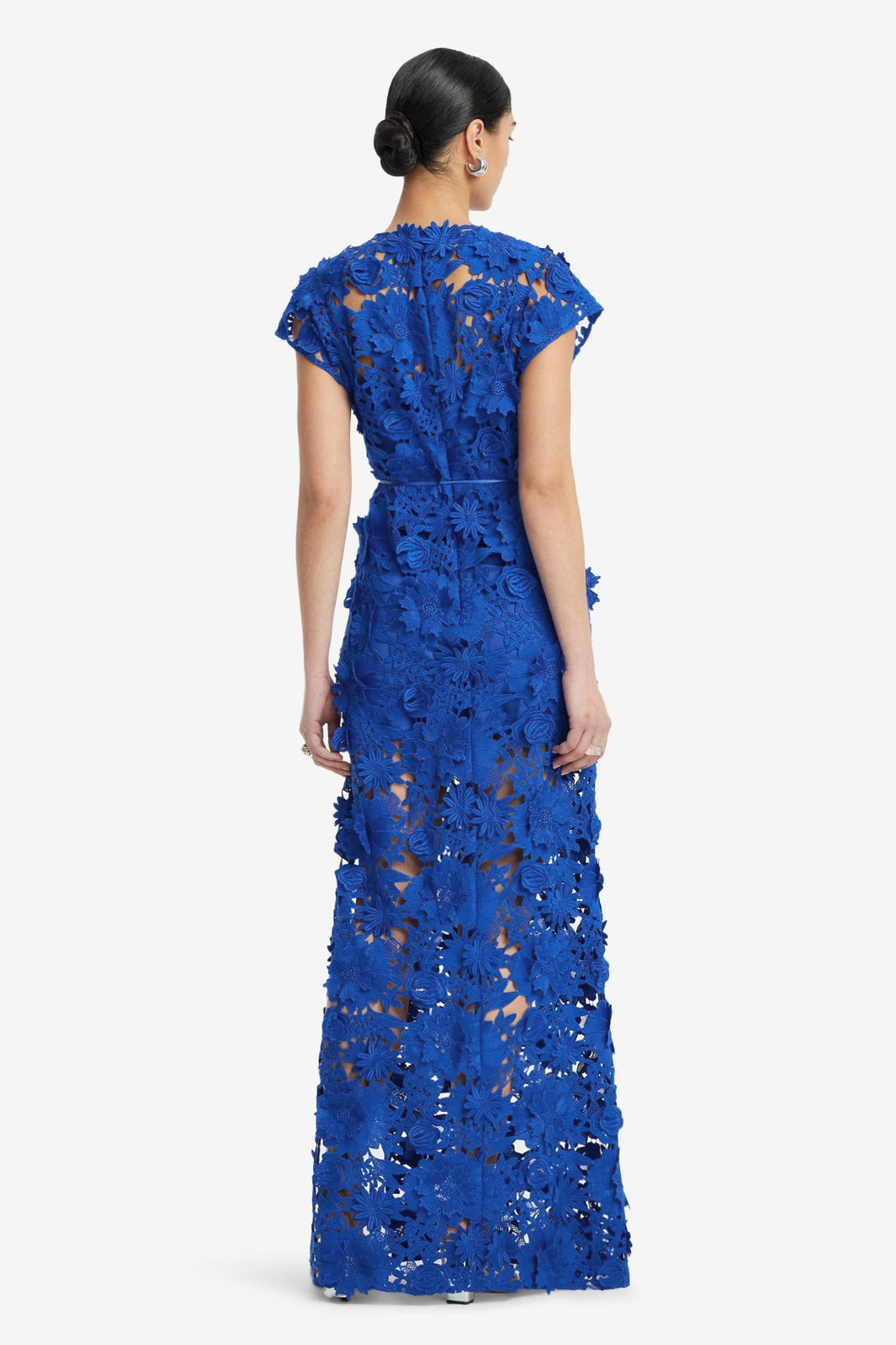 3D Flower Lace Round Neck Midi Dress