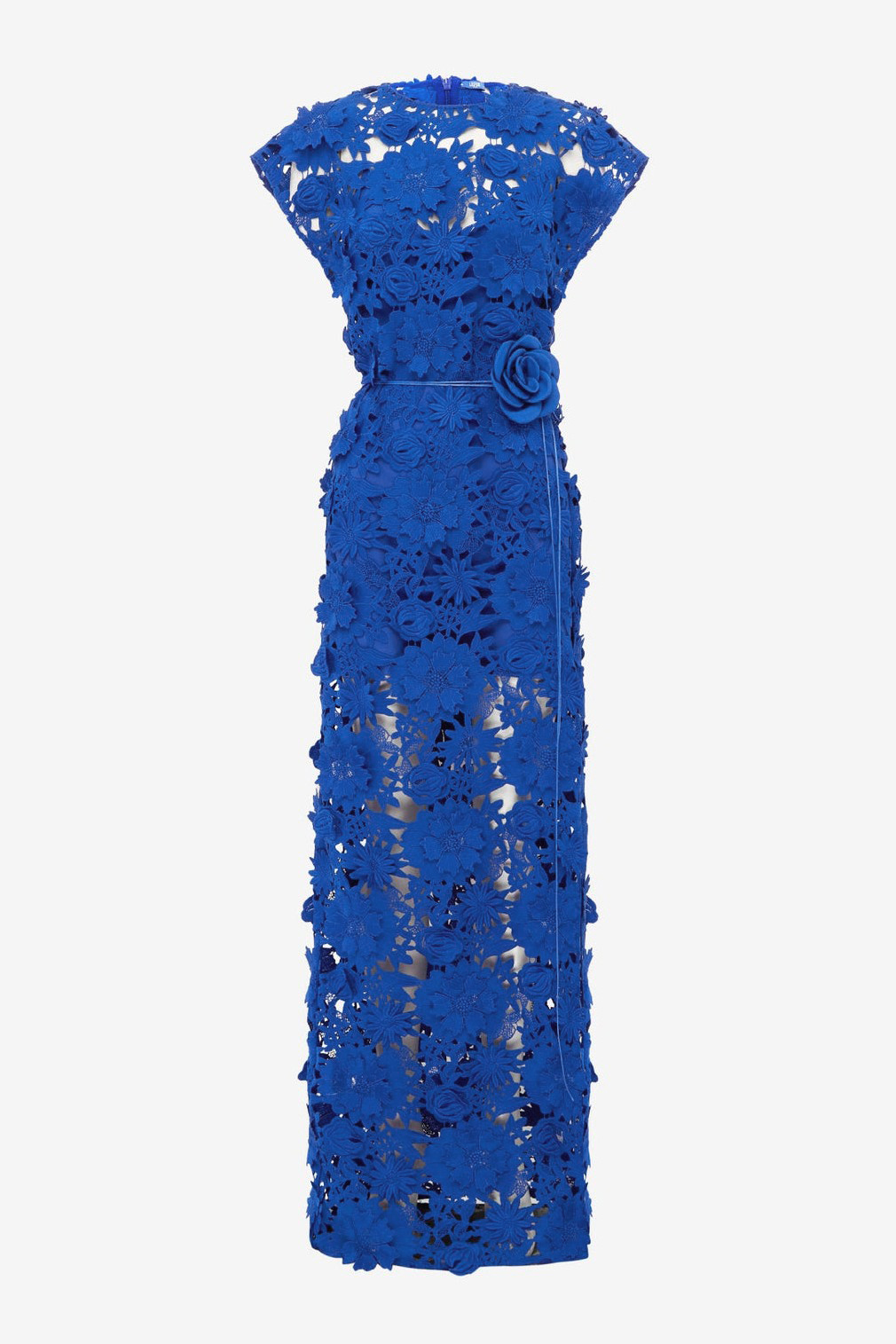 3D Flower Lace Round Neck Midi Dress