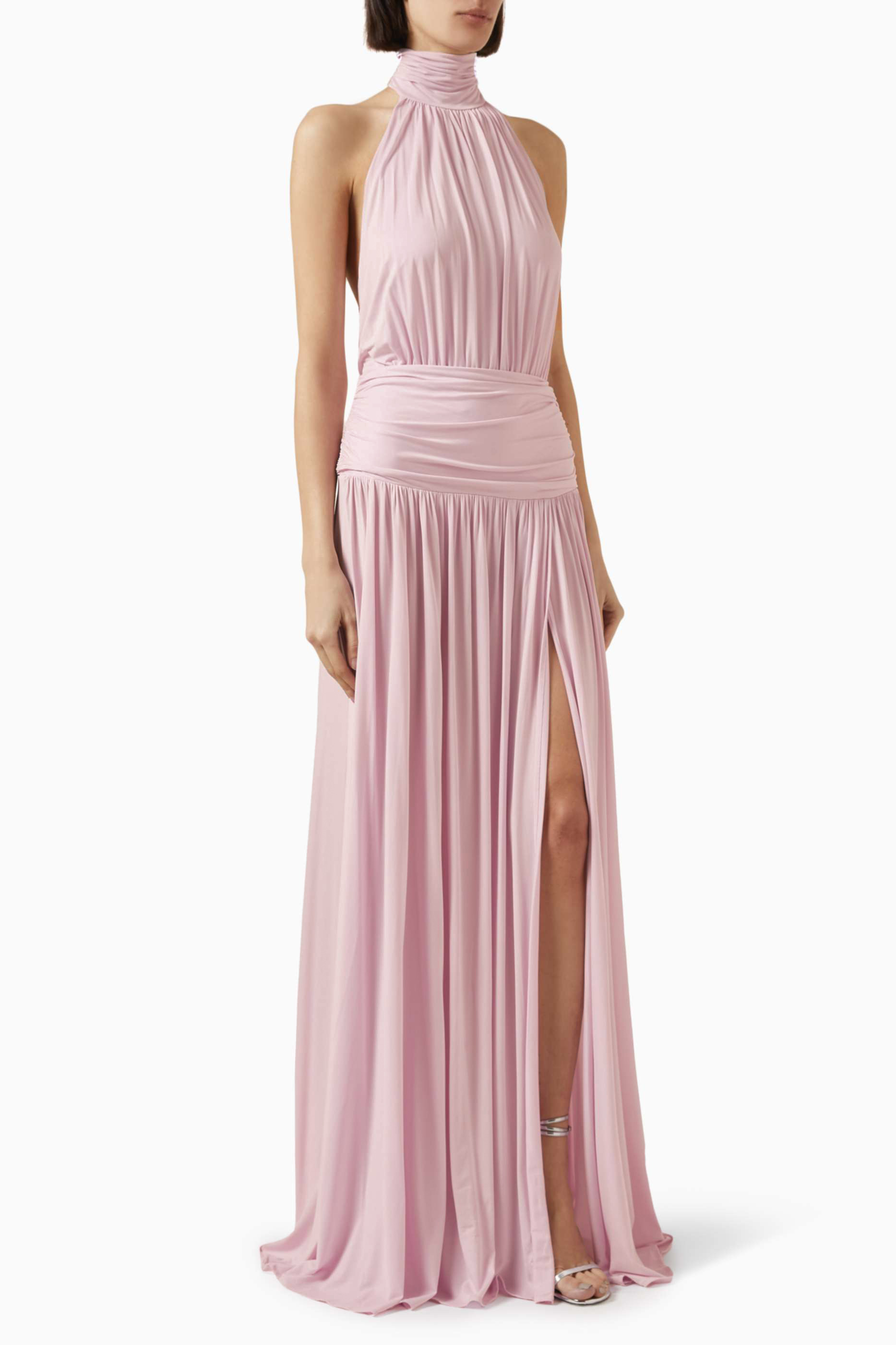 Solid Gathering Backless Midi Dress