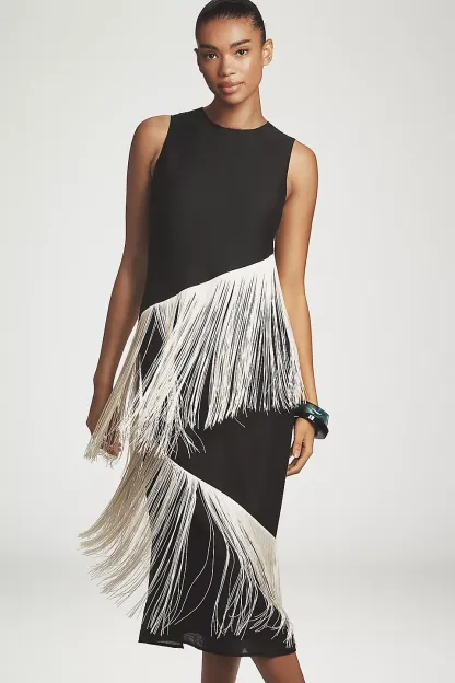 Tassel Contrast Color Sleeveless Midi Dress
