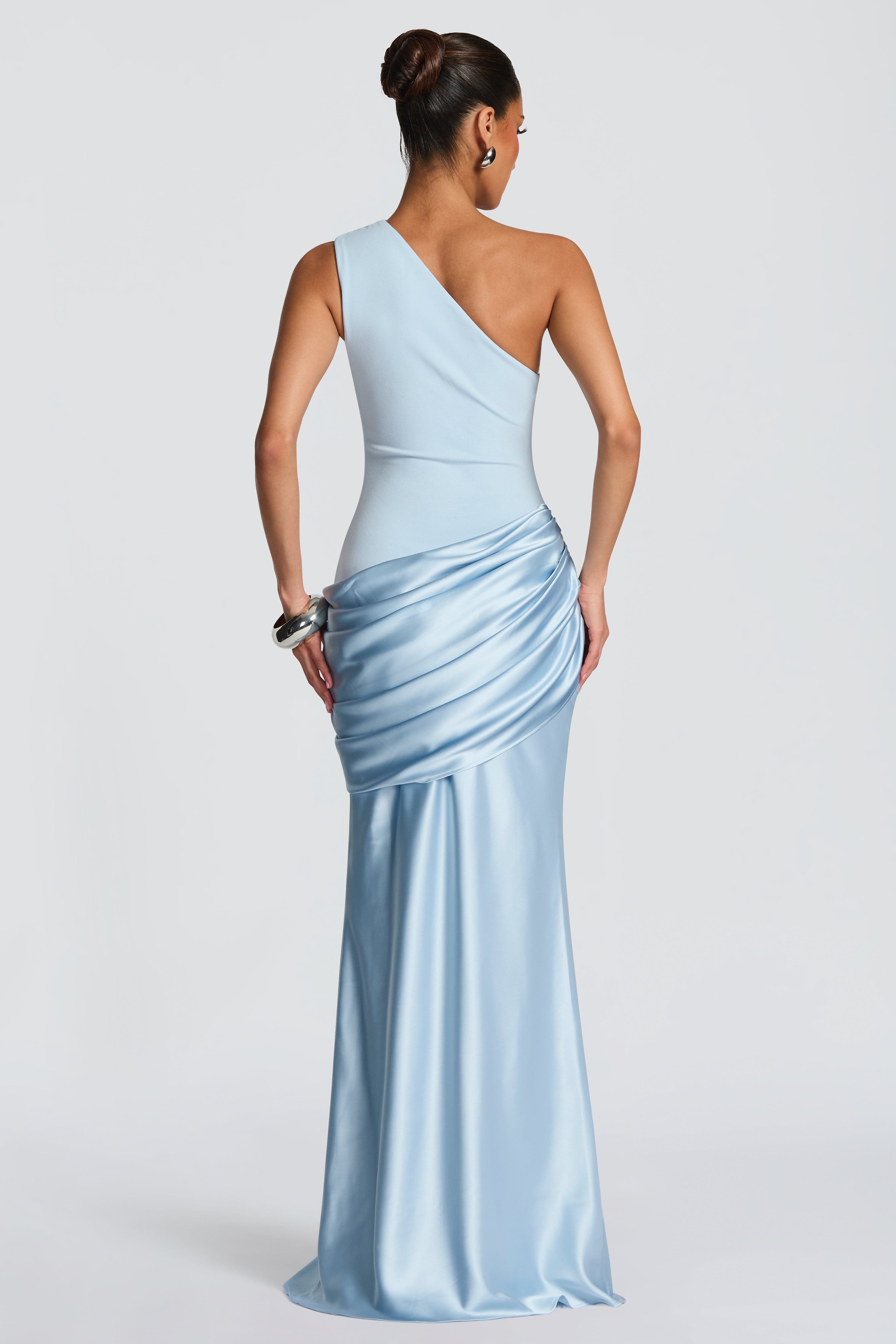 Satin Ruched One Shoulder Maxi Dress