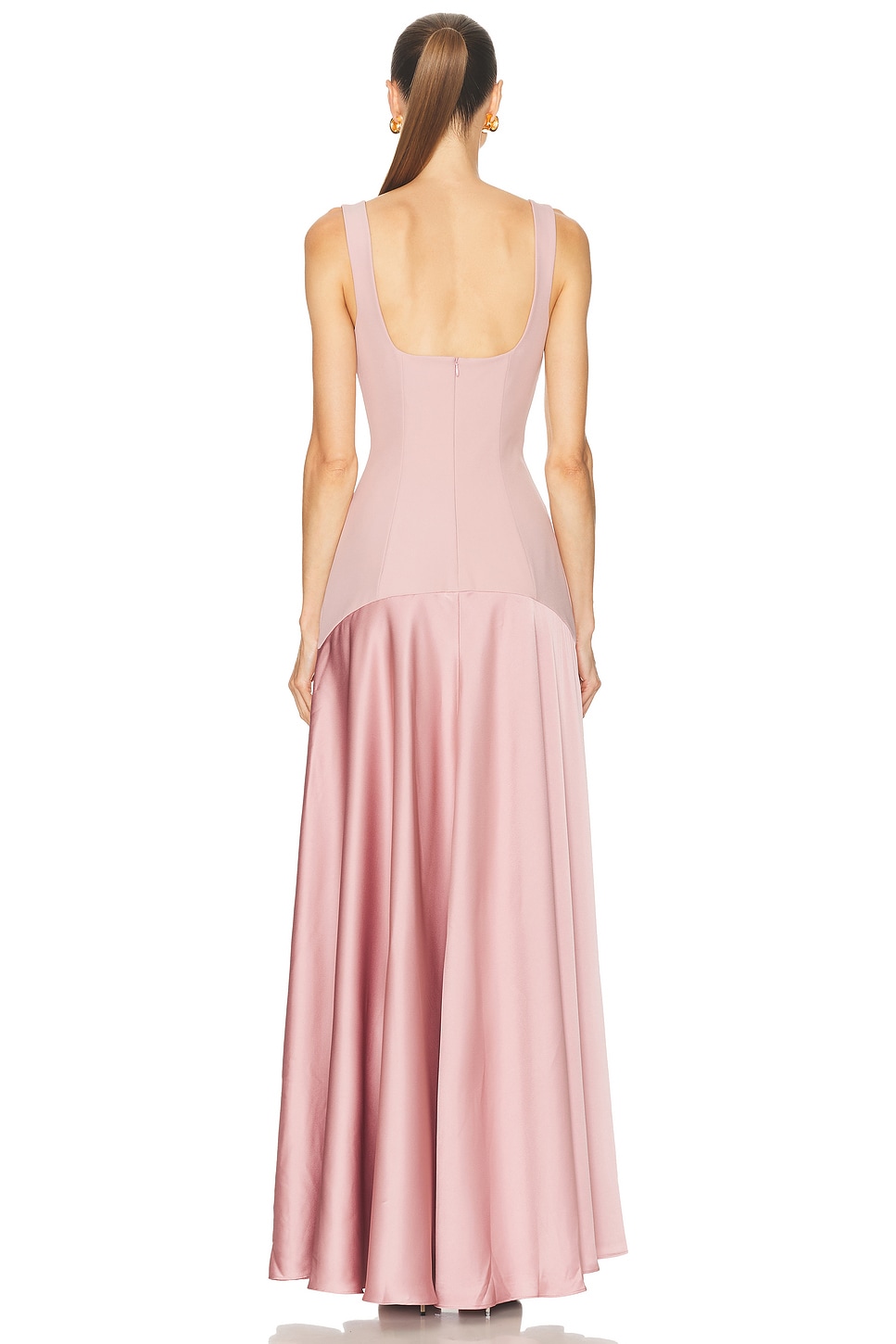 Satin Splicing Square Collar Maxi Dress