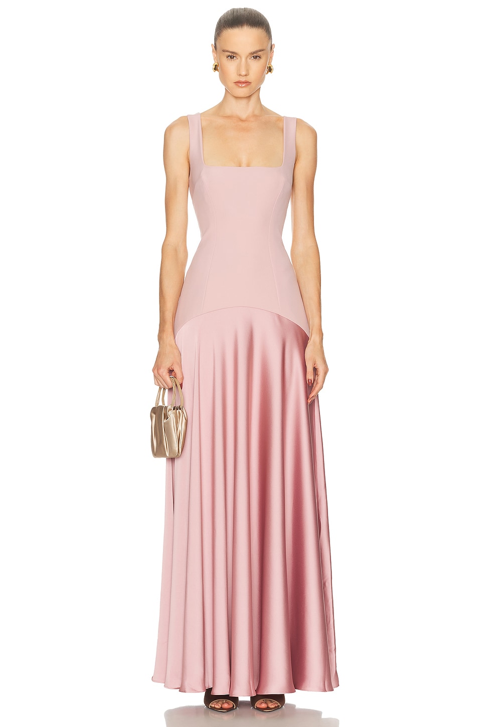 Satin Splicing Square Collar Maxi Dress