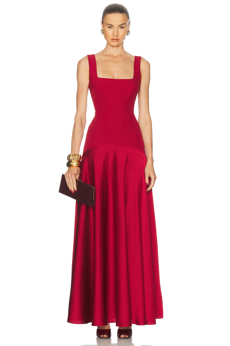 Satin Splicing Square Collar Maxi Dress