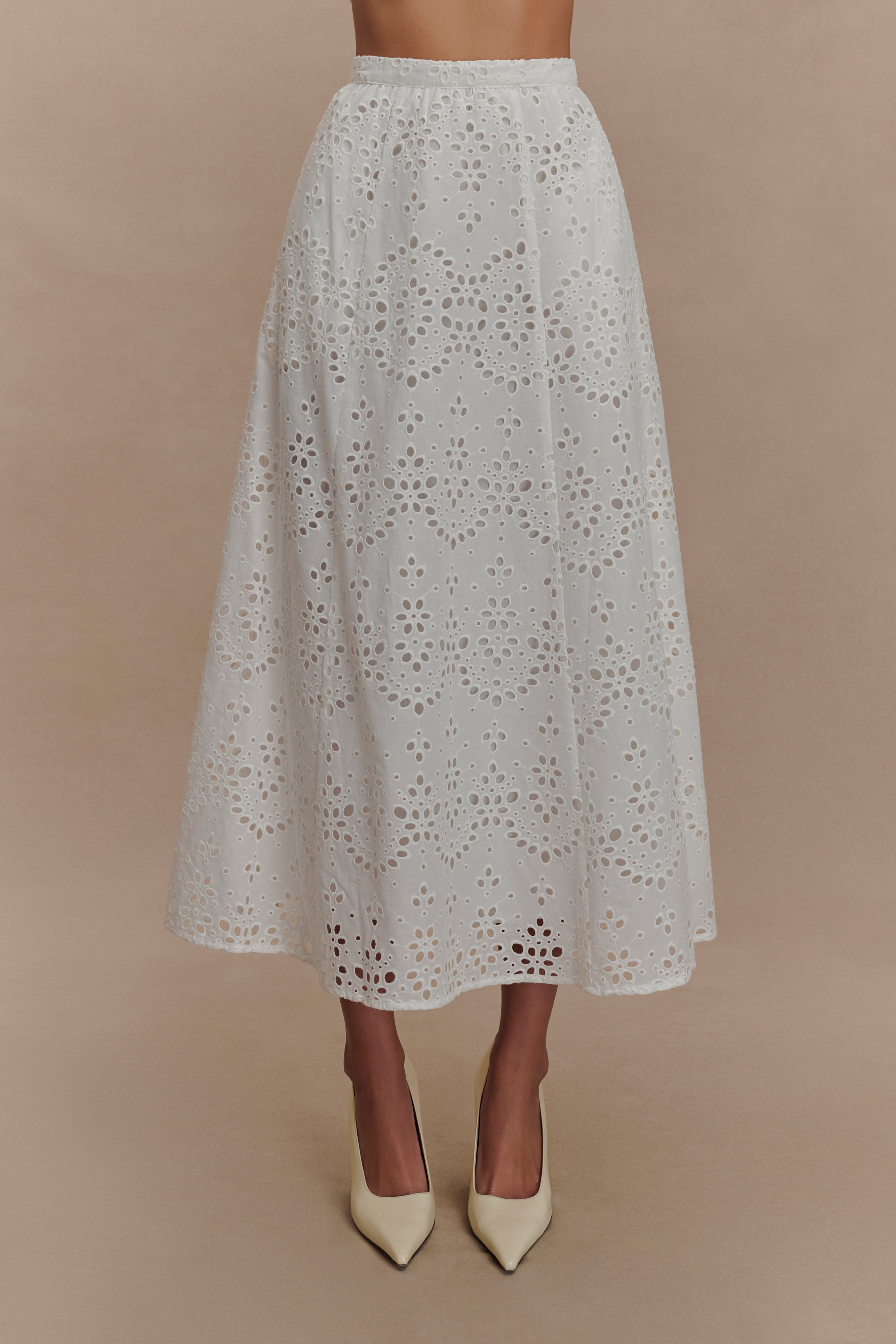 Embroidered Button Top & High Waist Midi Skirt Set