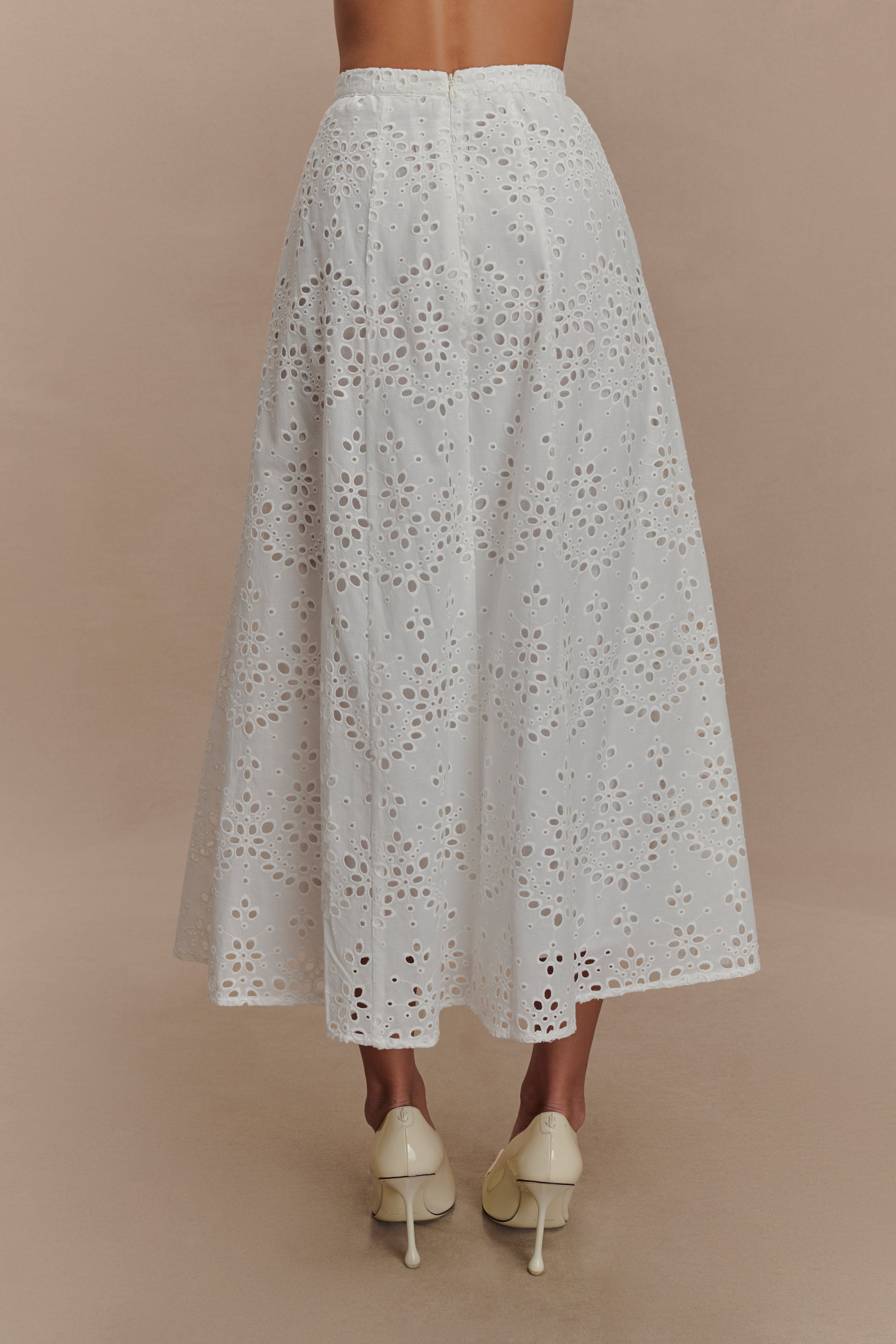 Embroidered Button Top & High Waist Midi Skirt Set