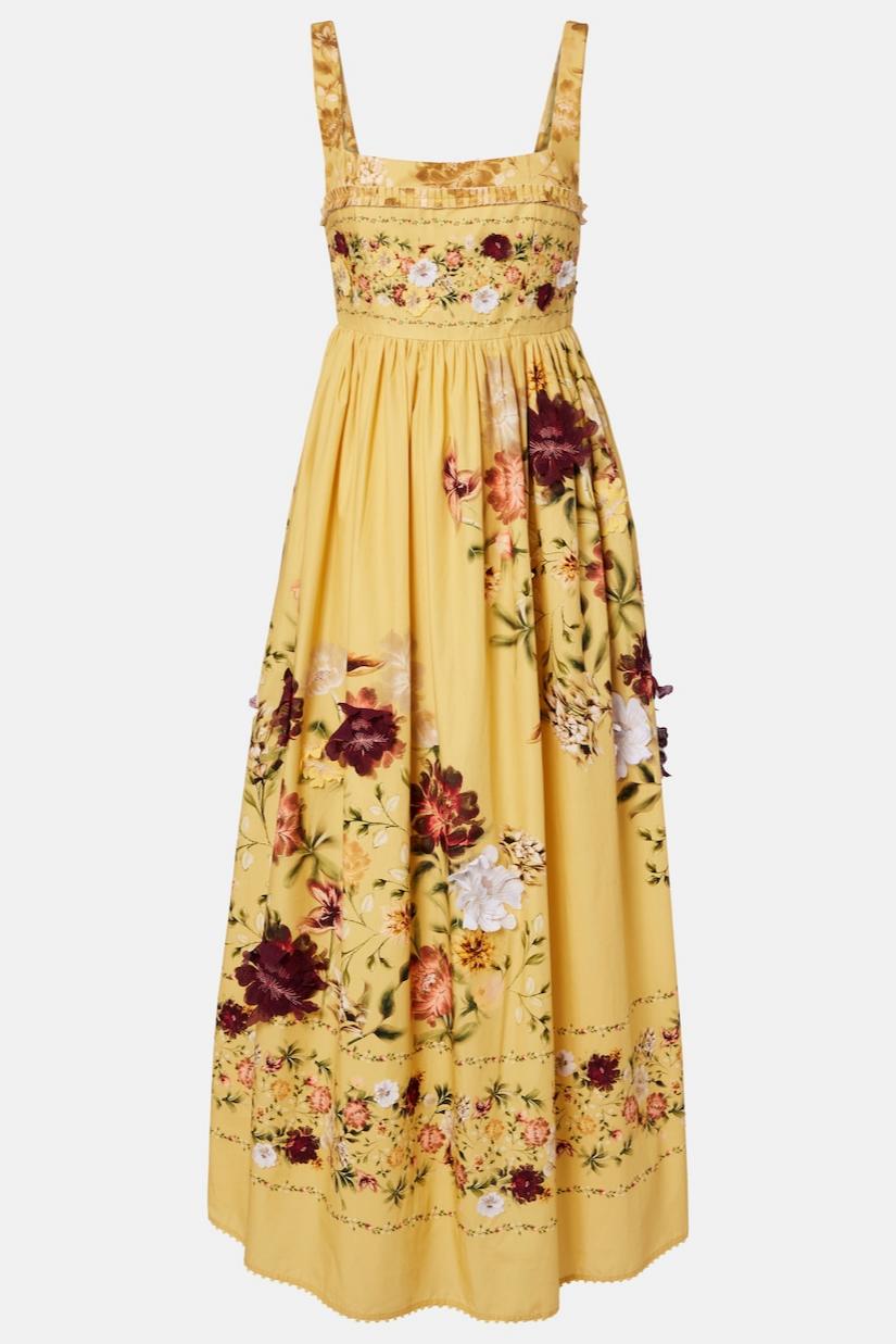 Floral Embroidered Frill Midi Dress