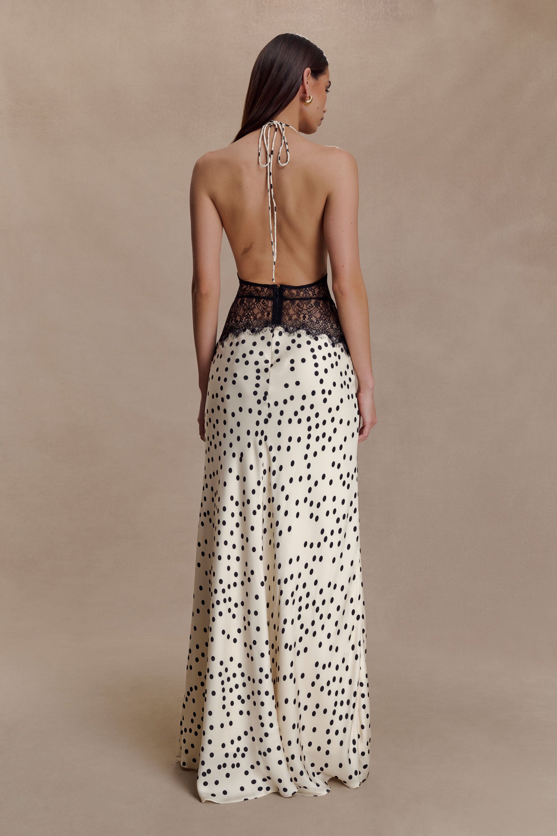 Polka Dot Lace Halter Neck Maxi Dress
