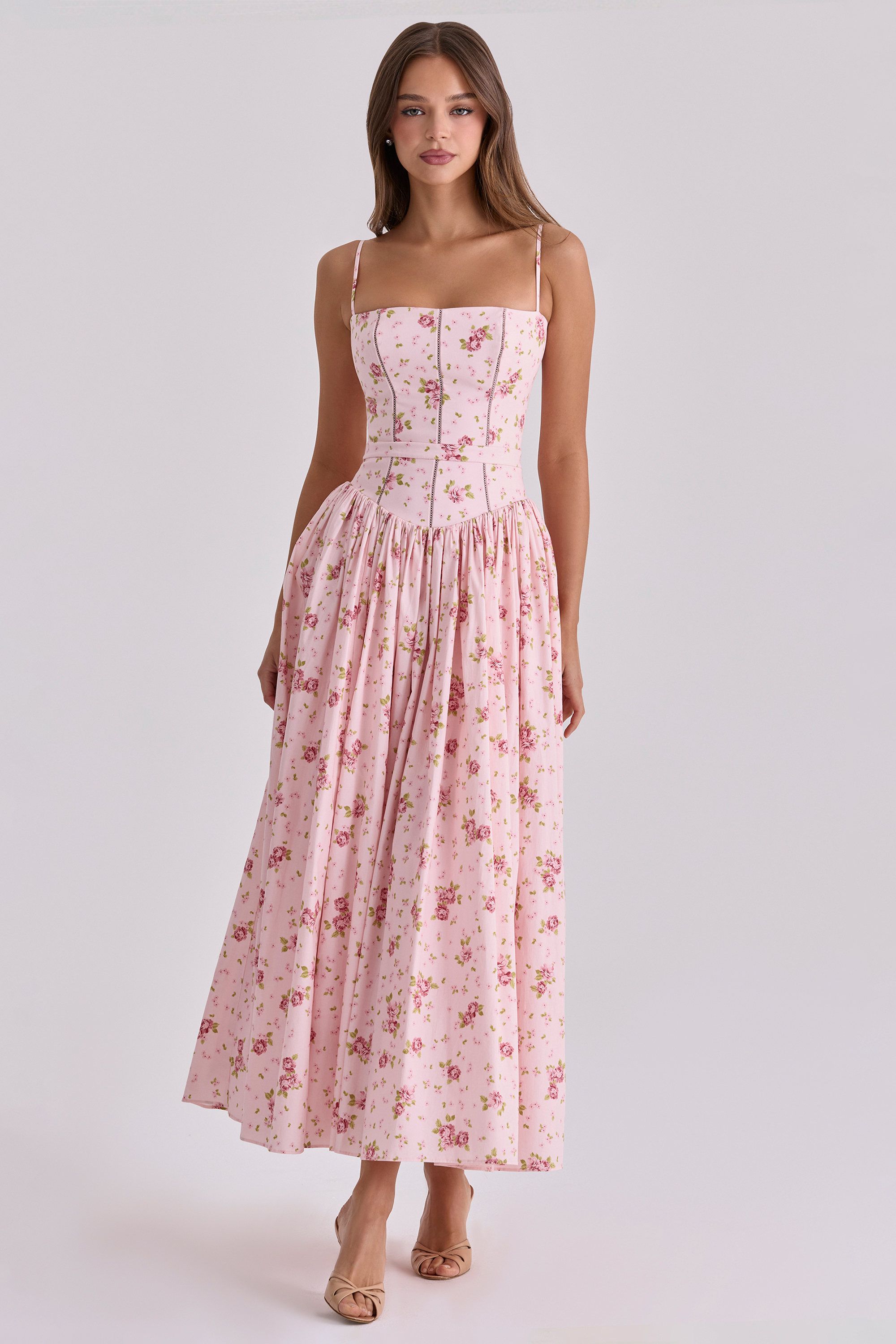 Floral Gathering Slip Midi Dress