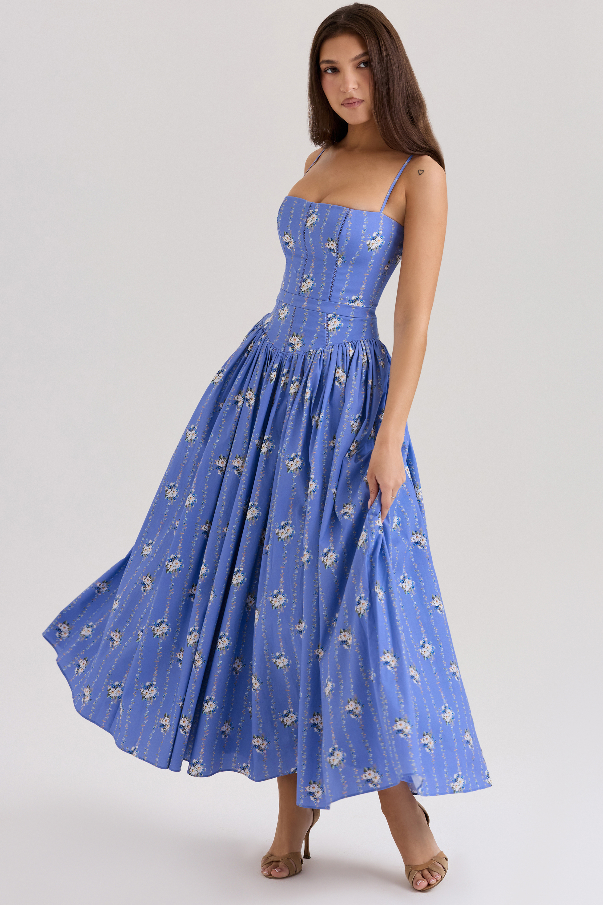 Floral Gathering Slip Midi Dress