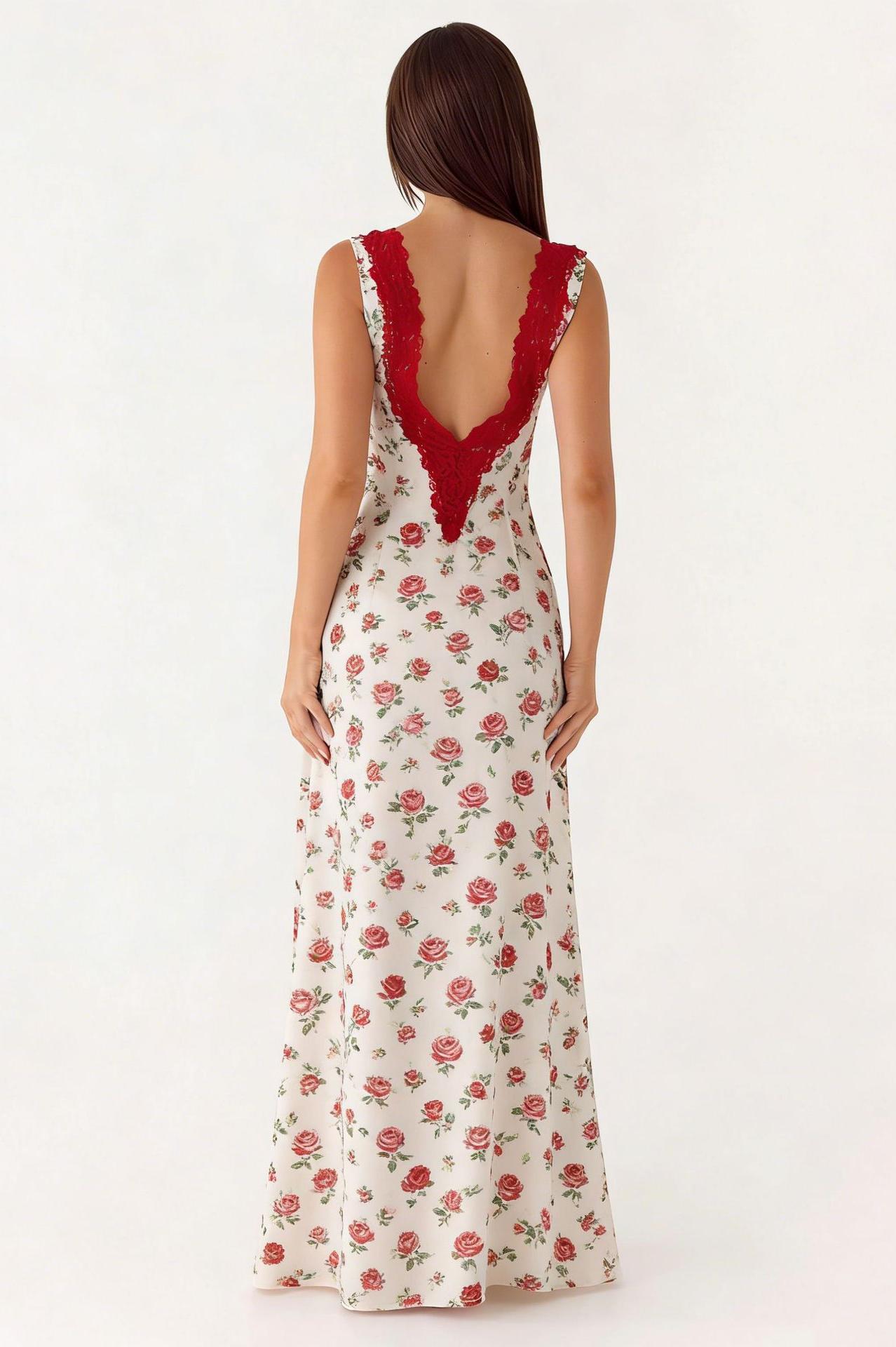 Floral Lace V-Neck Maxi Dress