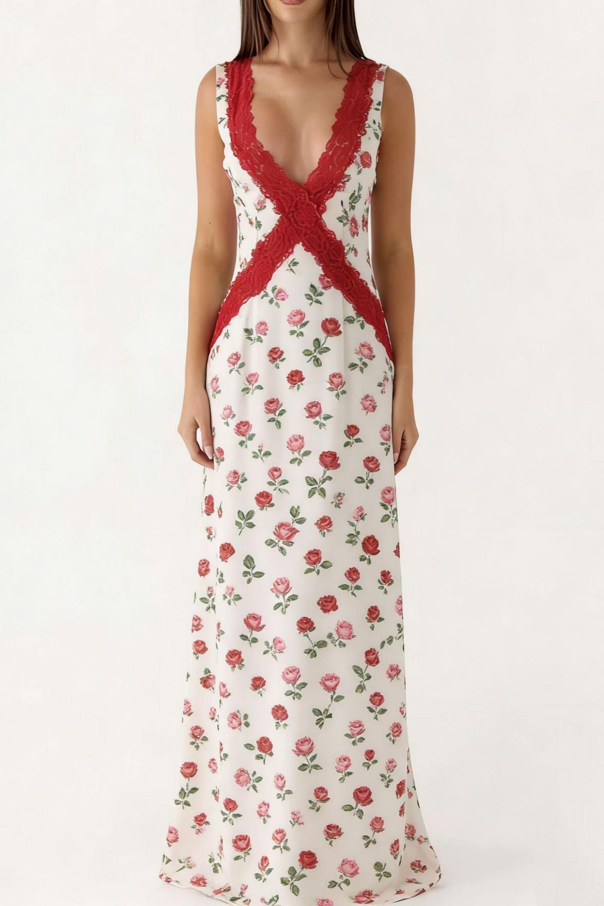 Floral Lace V-Neck Maxi Dress