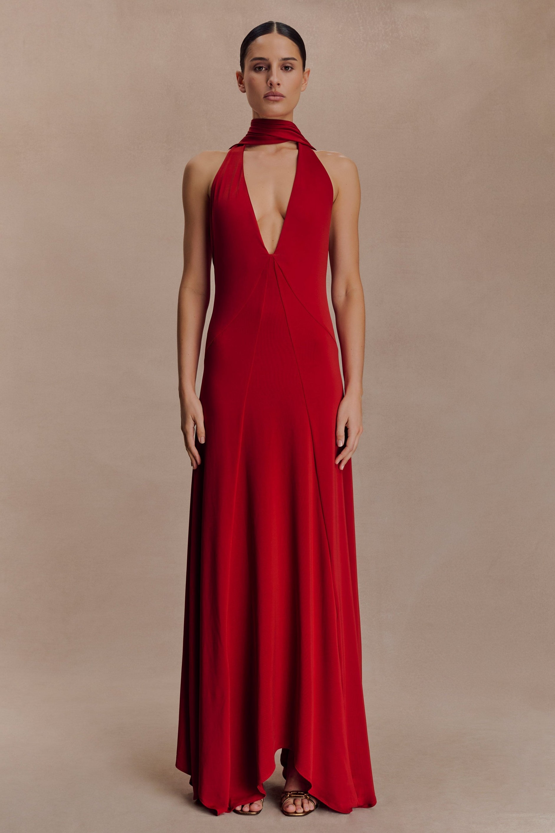 Jersey Halter Neck V-Neck Maxi Dress