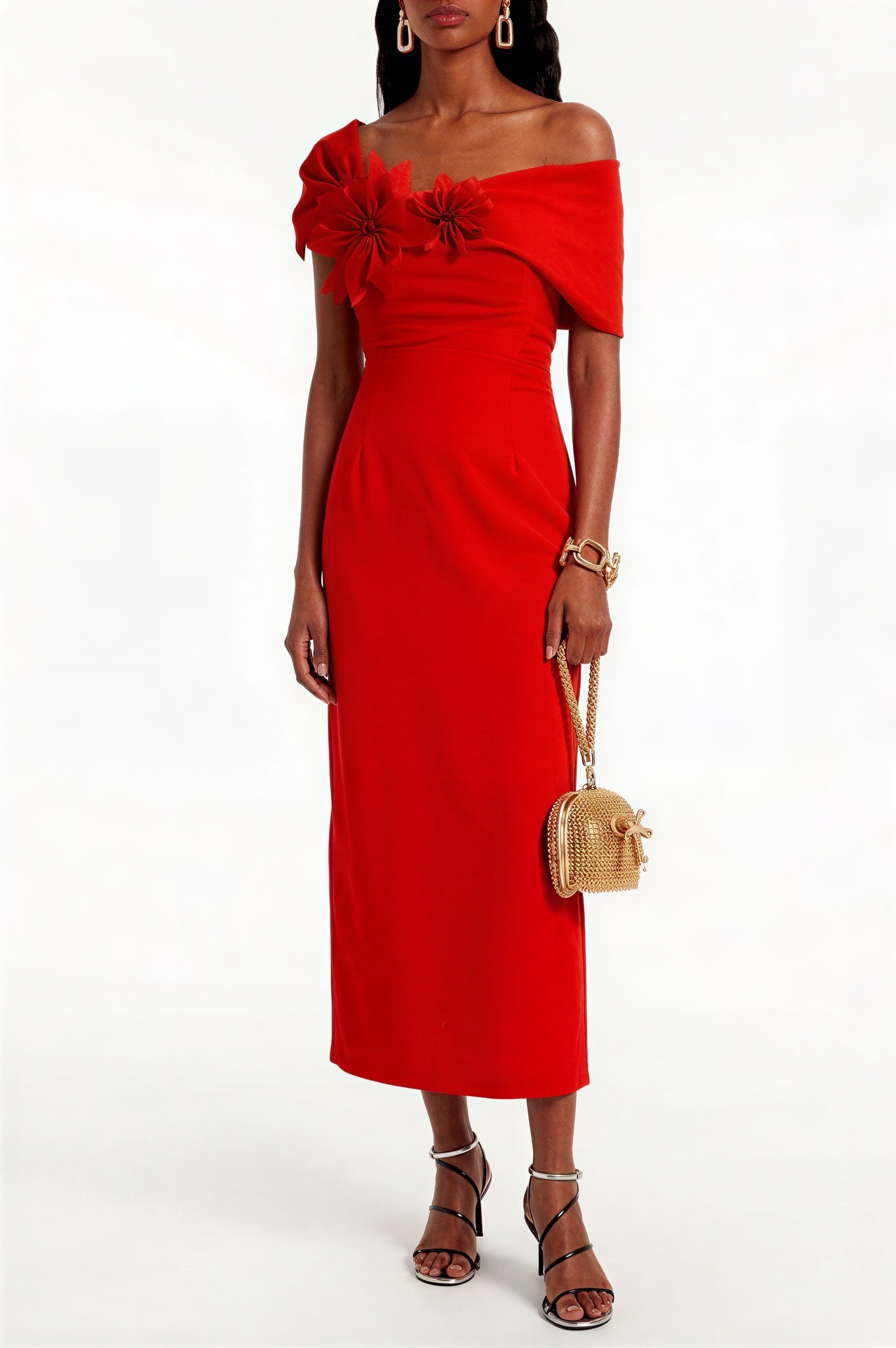 3D Flower Bodycon Midi Dress