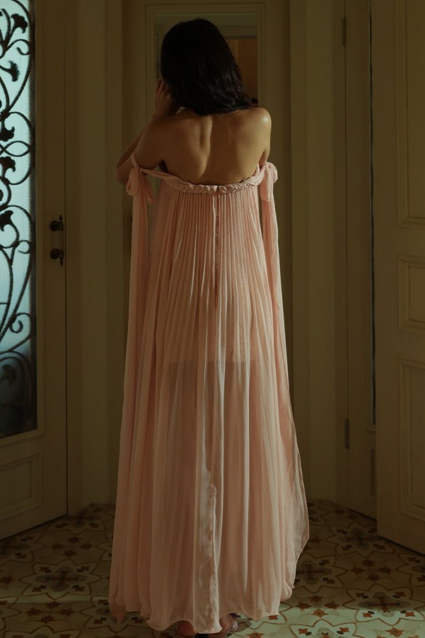 Chiffon Decorative Rope Pleated Maxi Dress