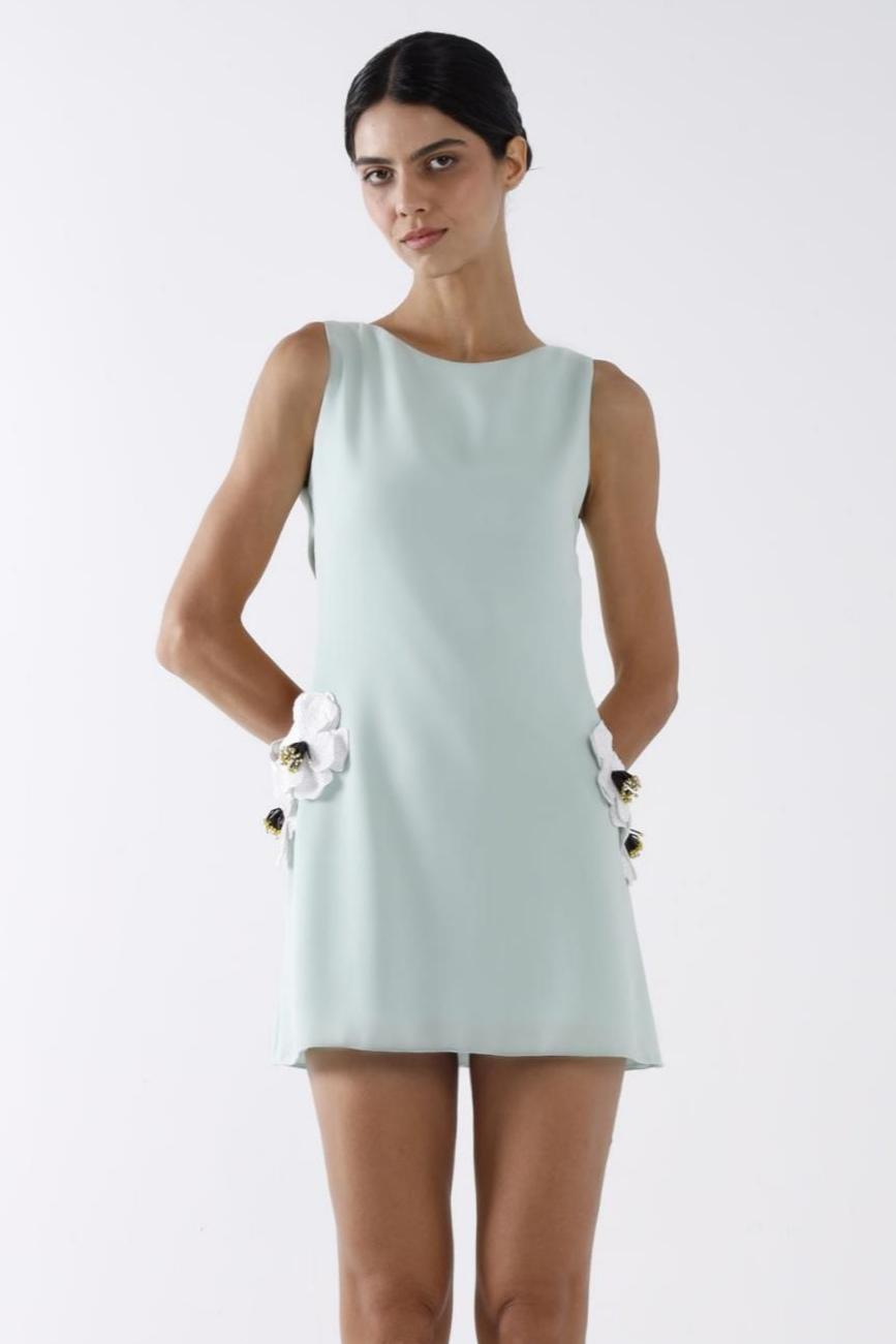 3D Floral Appliqué Cut-Out Mini Dress