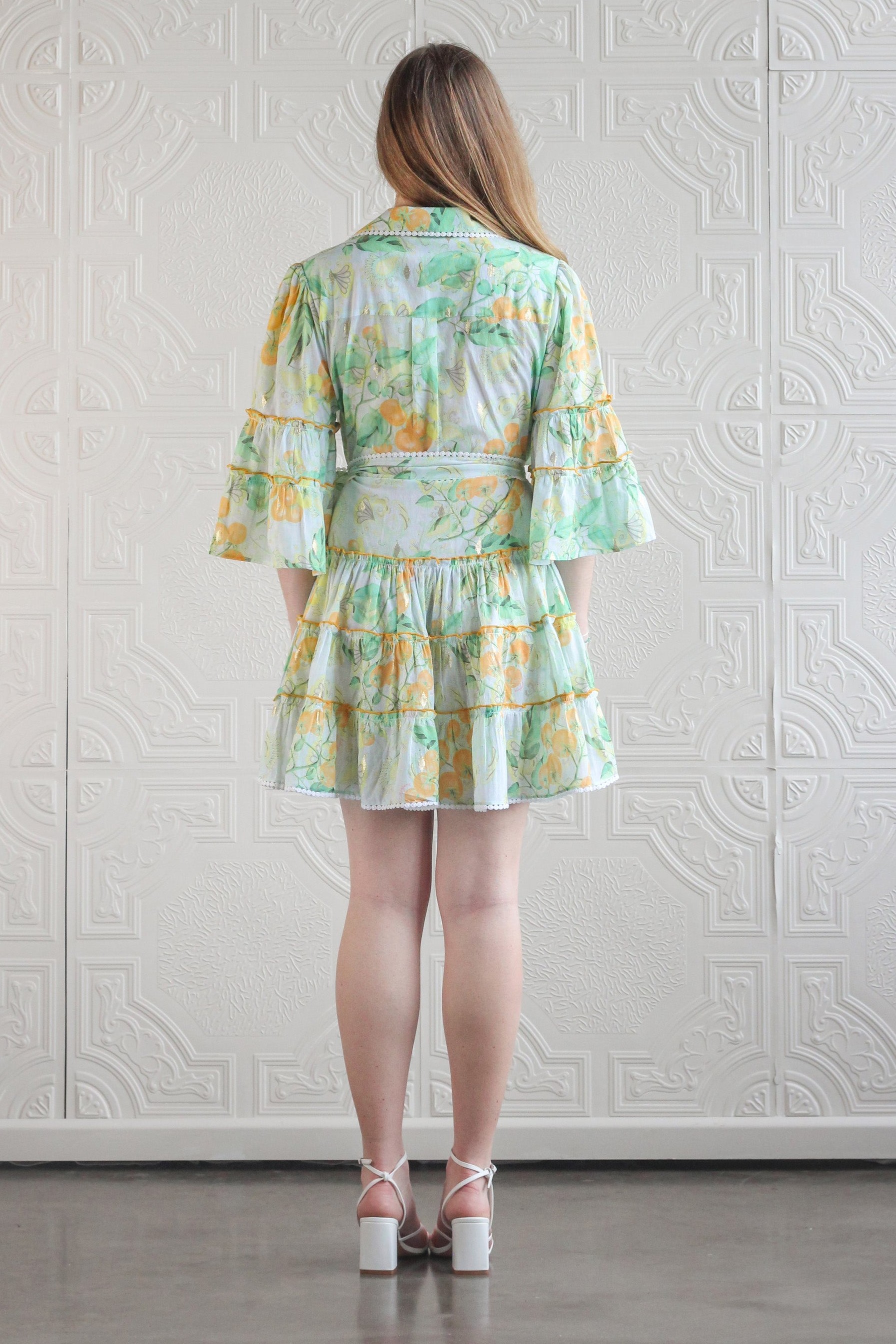 Botanical Print Lace Single Breasted Mini Dress