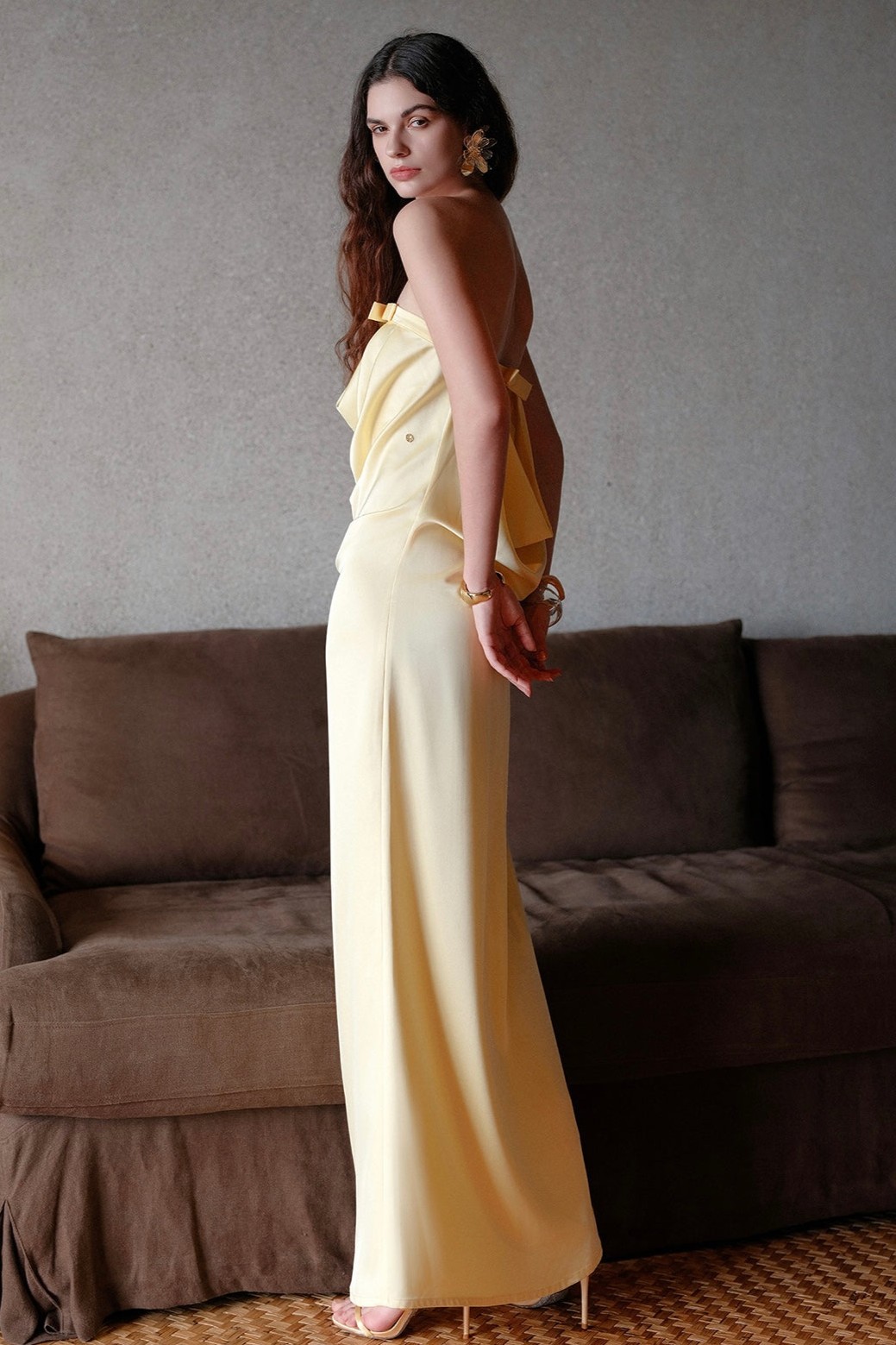 Satin Off Shoulder Bow Maxi Dress