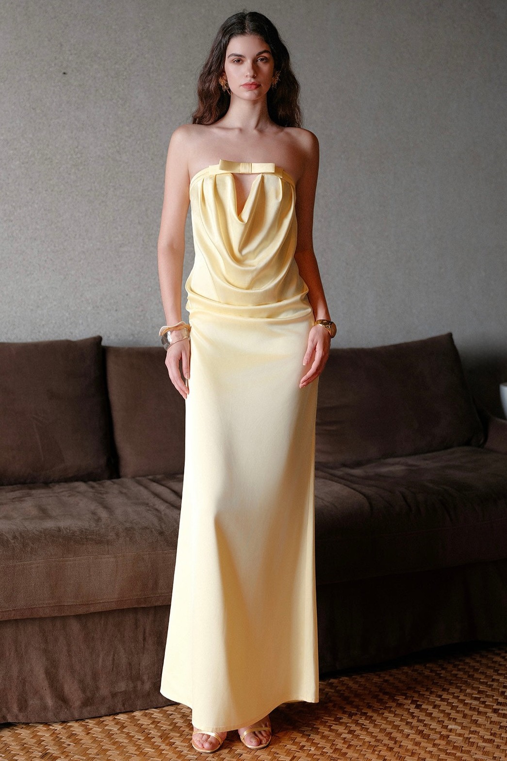 Satin Off Shoulder Bow Maxi Dress