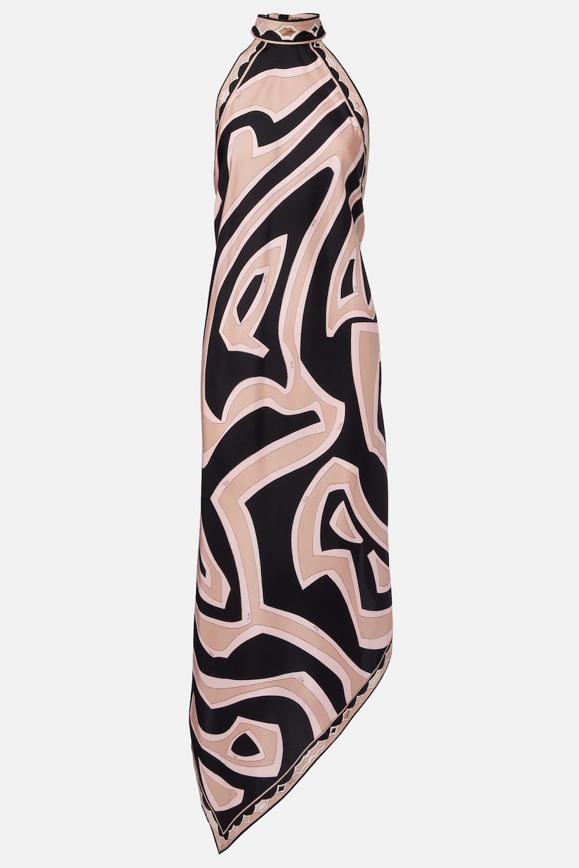 Scarf Print Halter Neck Backless Midi Dress