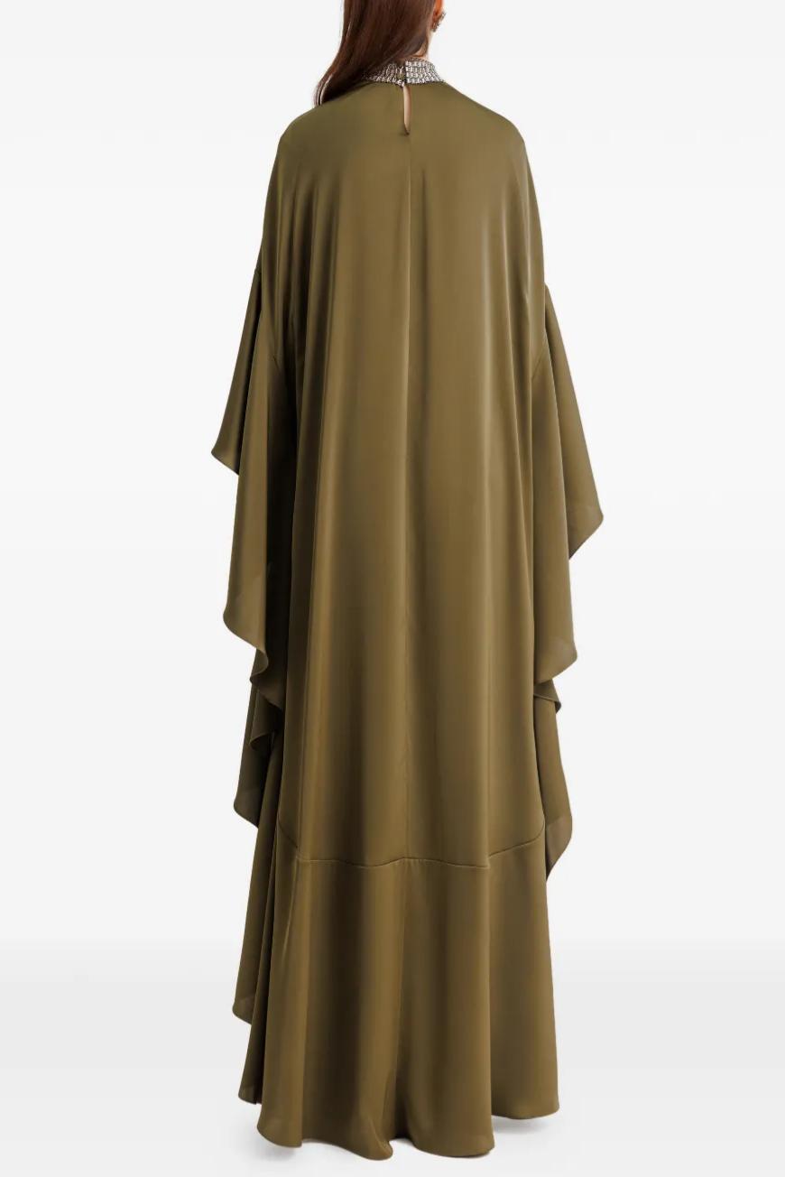 Rhinestone Bell Sleeve Ruffle Maxi Dress