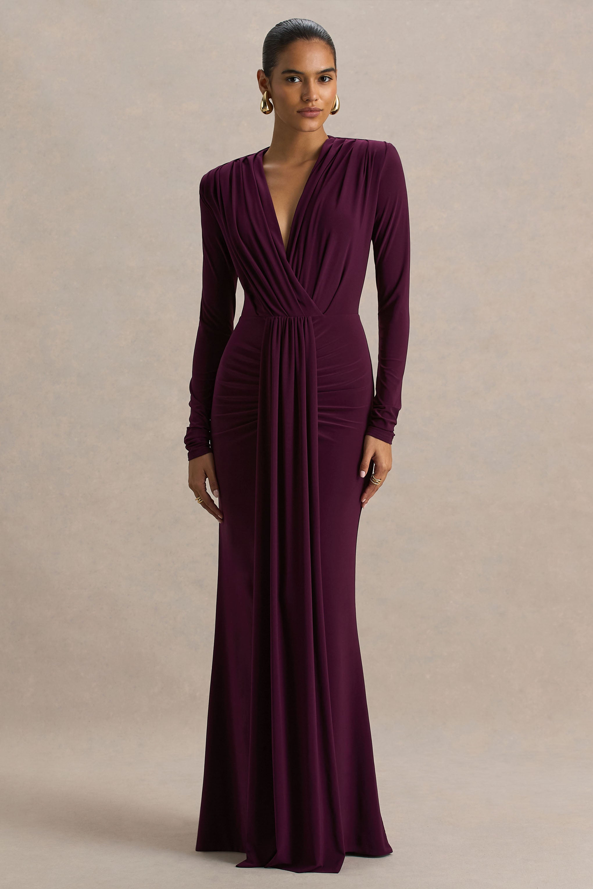 Jersey Draped Long Sleeve Midi Dress