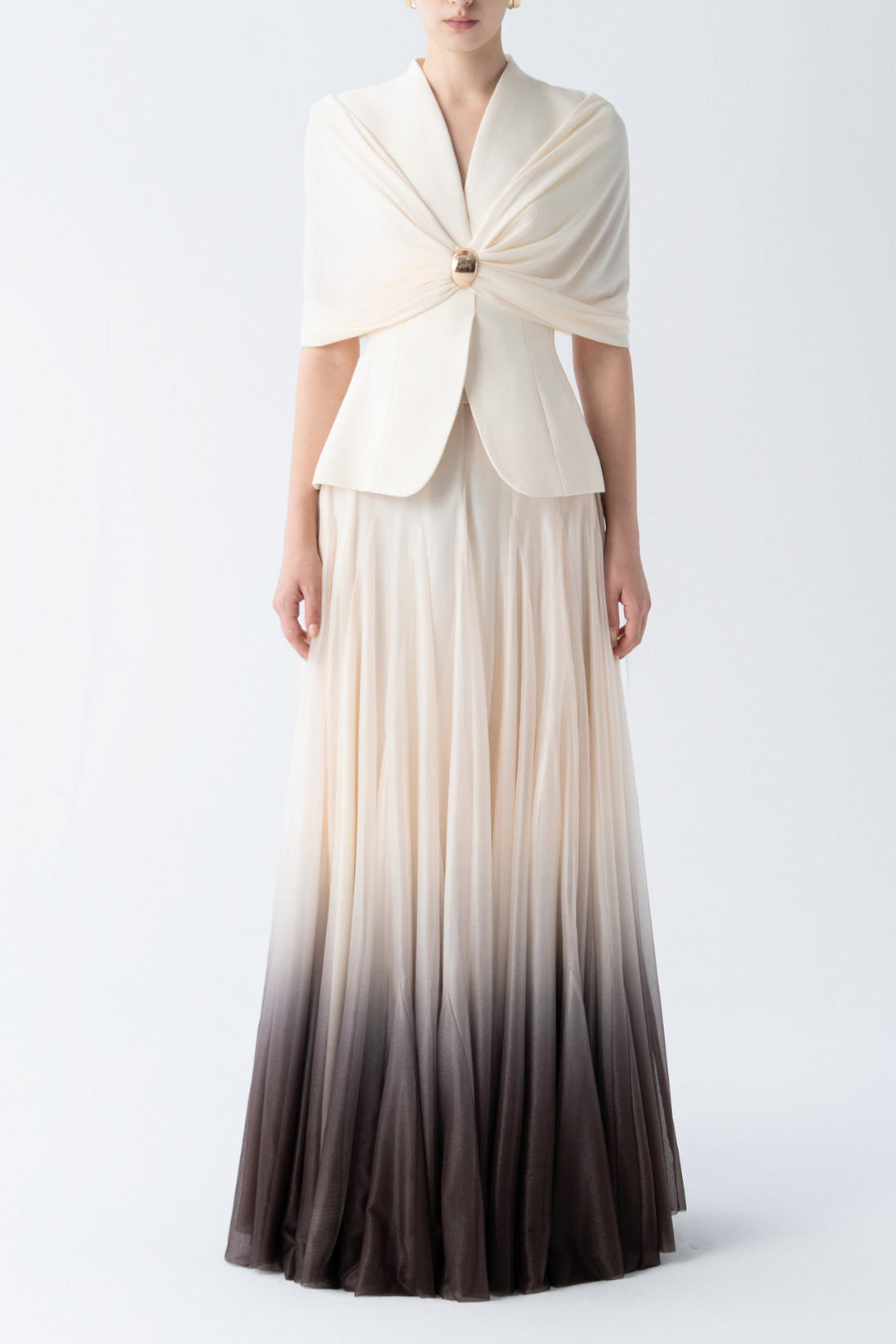 Cape Sleeve Top & Gradient Color High Waist Maxi Skirt Set
