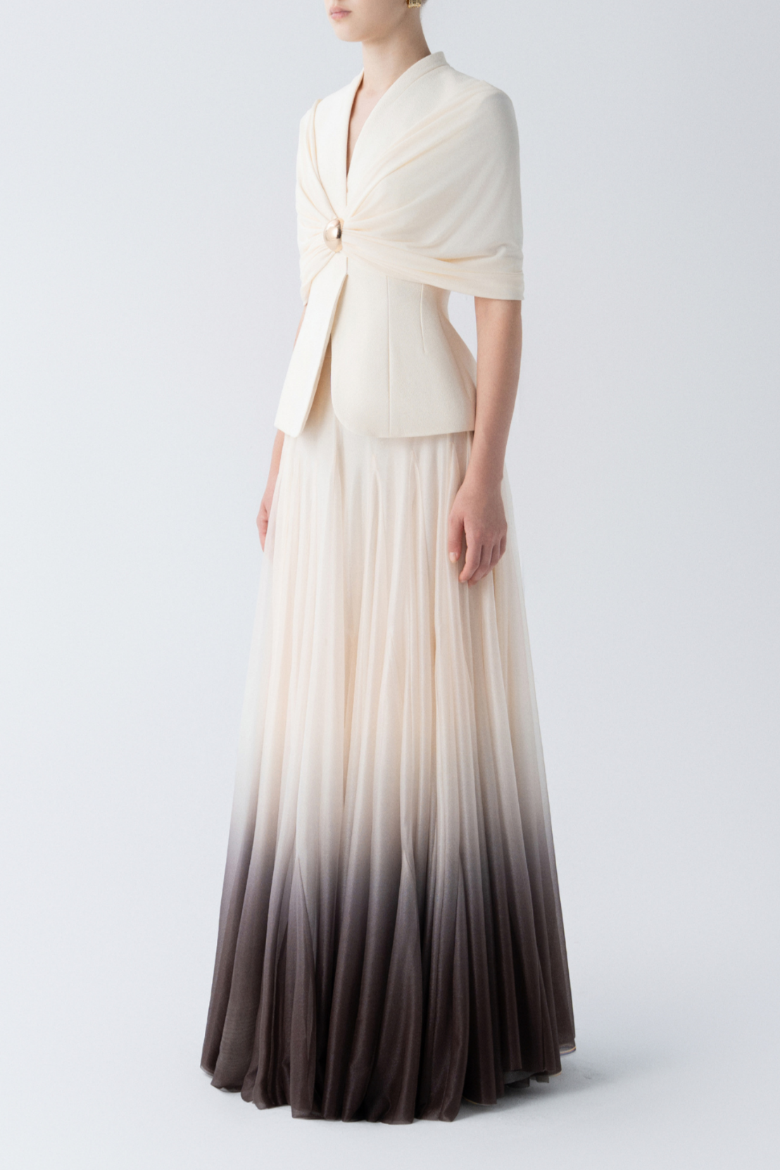 Cape Sleeve Top & Gradient Color High Waist Maxi Skirt Set