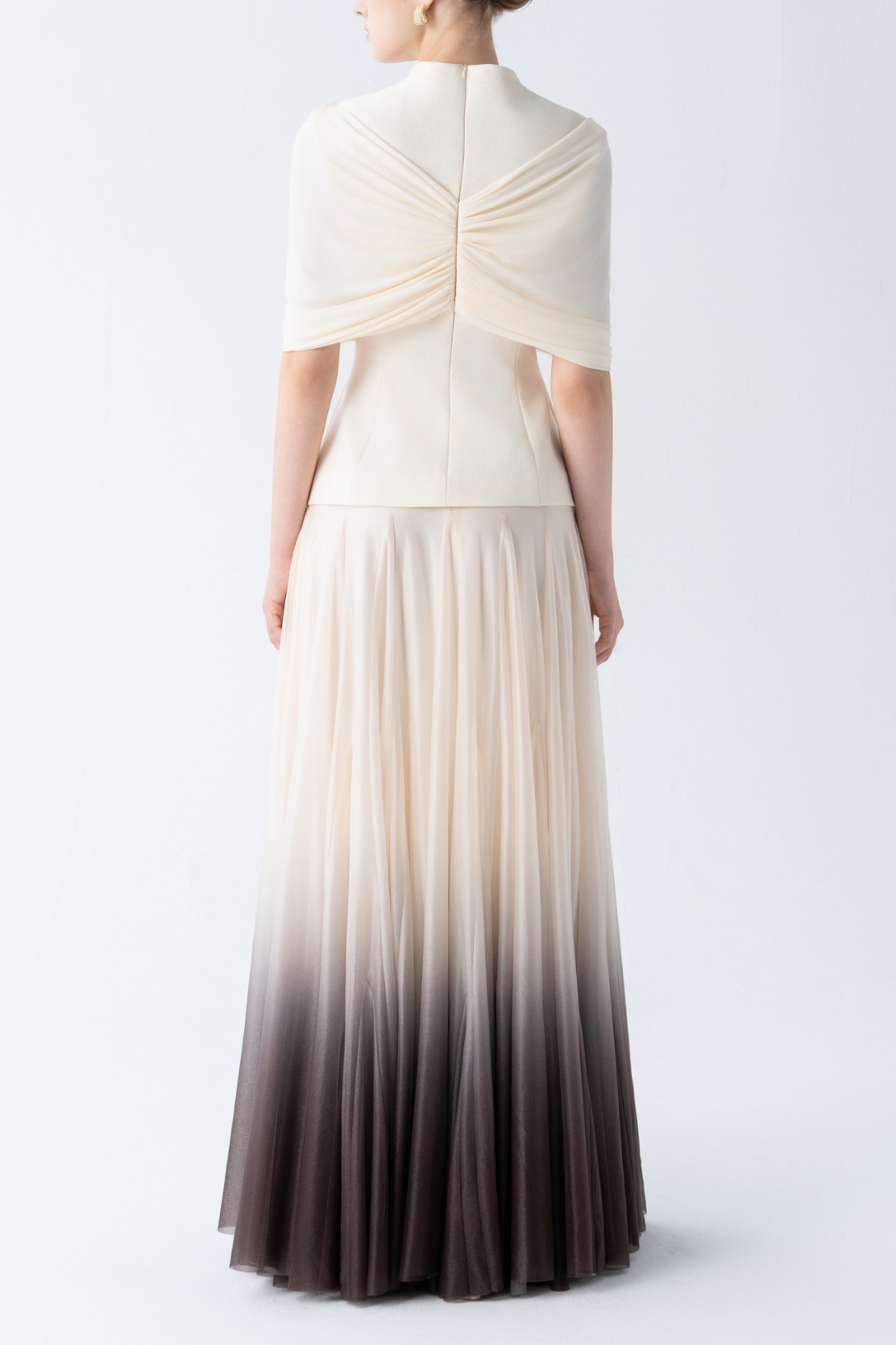 Cape Sleeve Top & Gradient Color High Waist Maxi Skirt Set