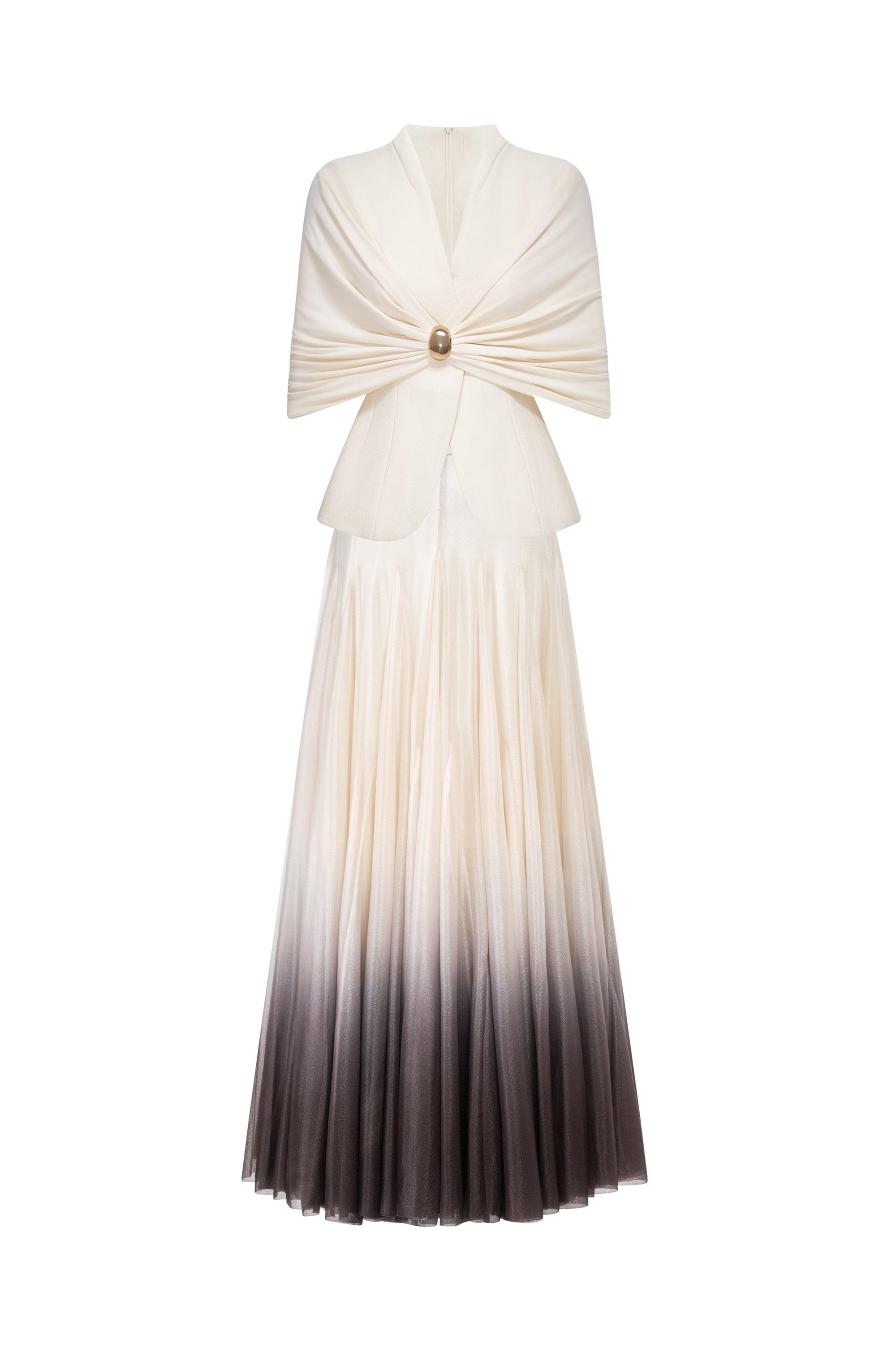 Cape Sleeve Top & Gradient Color High Waist Maxi Skirt Set