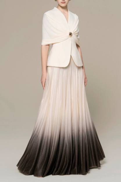 Cape Sleeve Top & Gradient Color High Waist Maxi Skirt Set