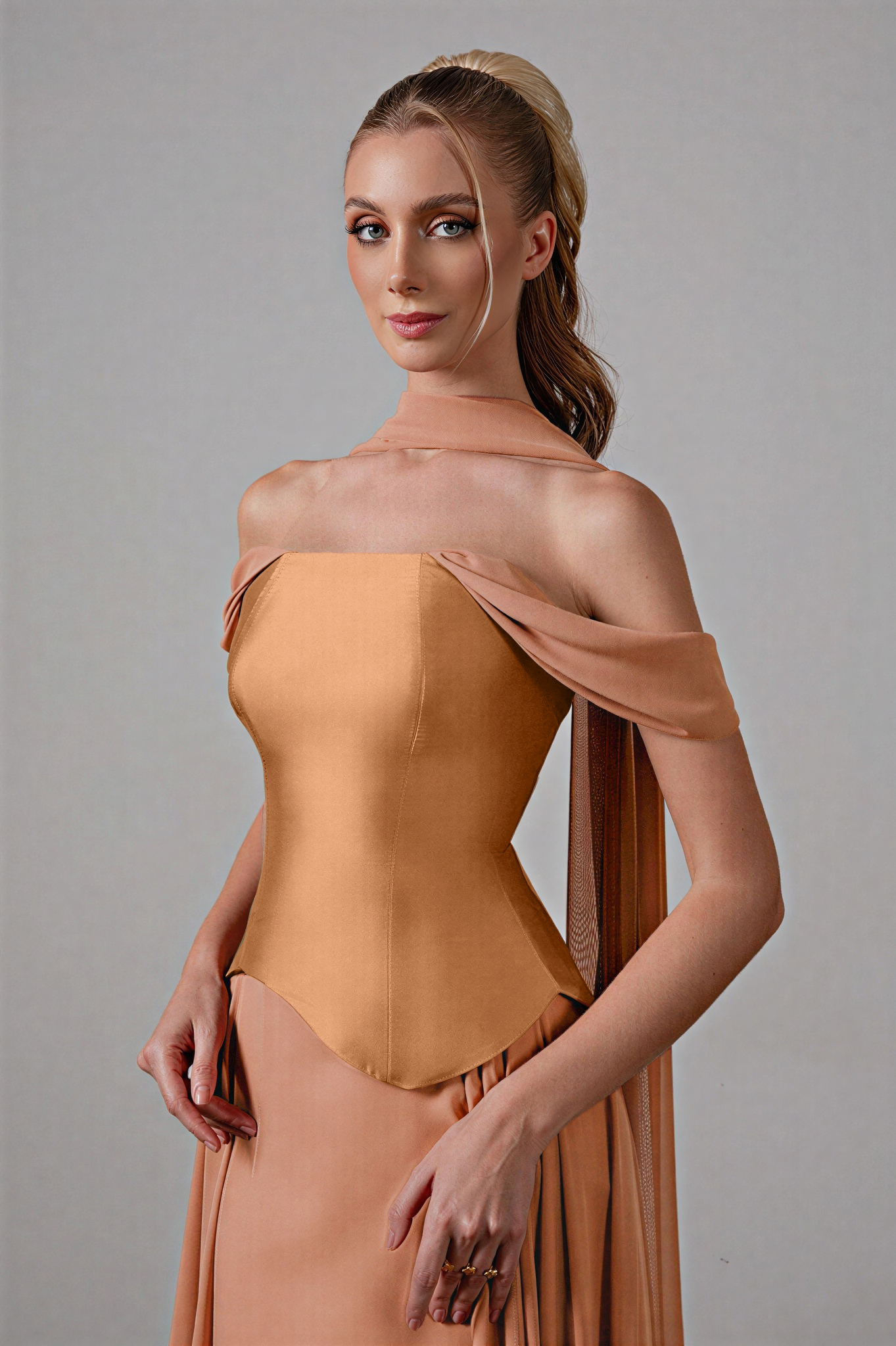 Ruched Off Shoulder Maxi Dress With Ribbon – JardinVue