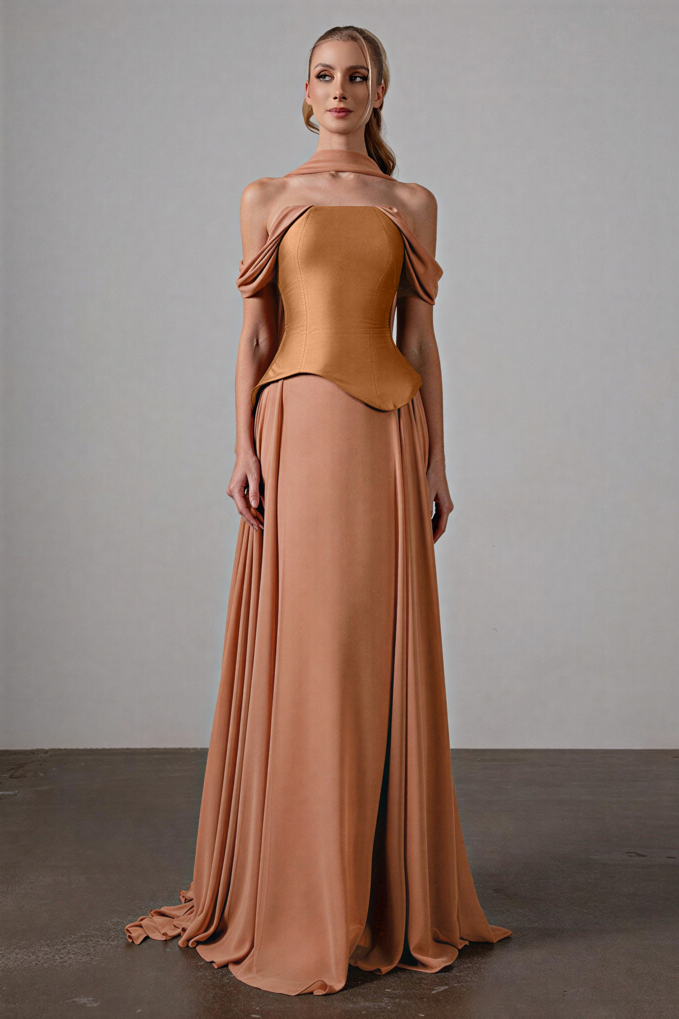 Ruched Off Shoulder Maxi Dress With Ribbon