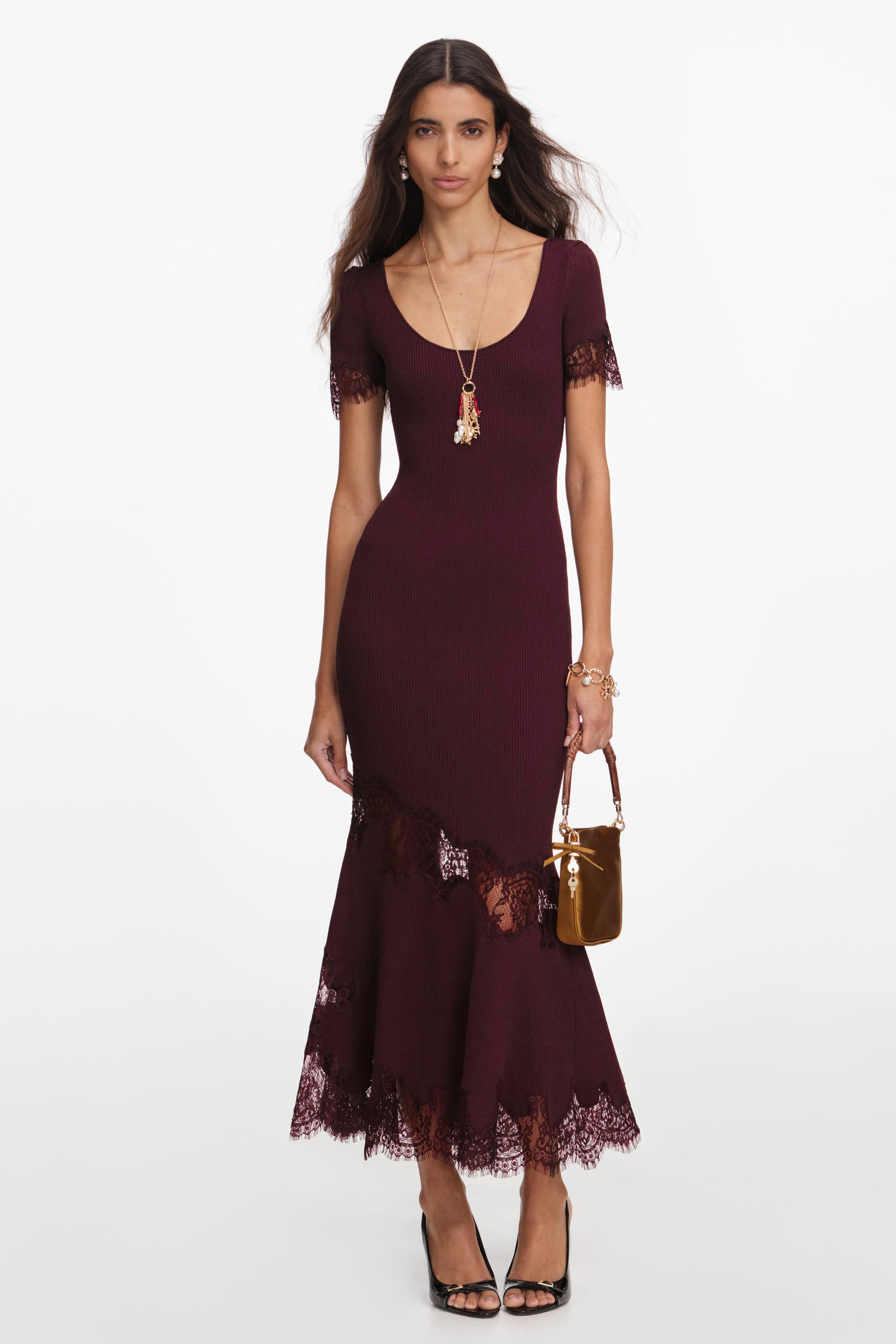 Lace Splicing Knit Midi Dress