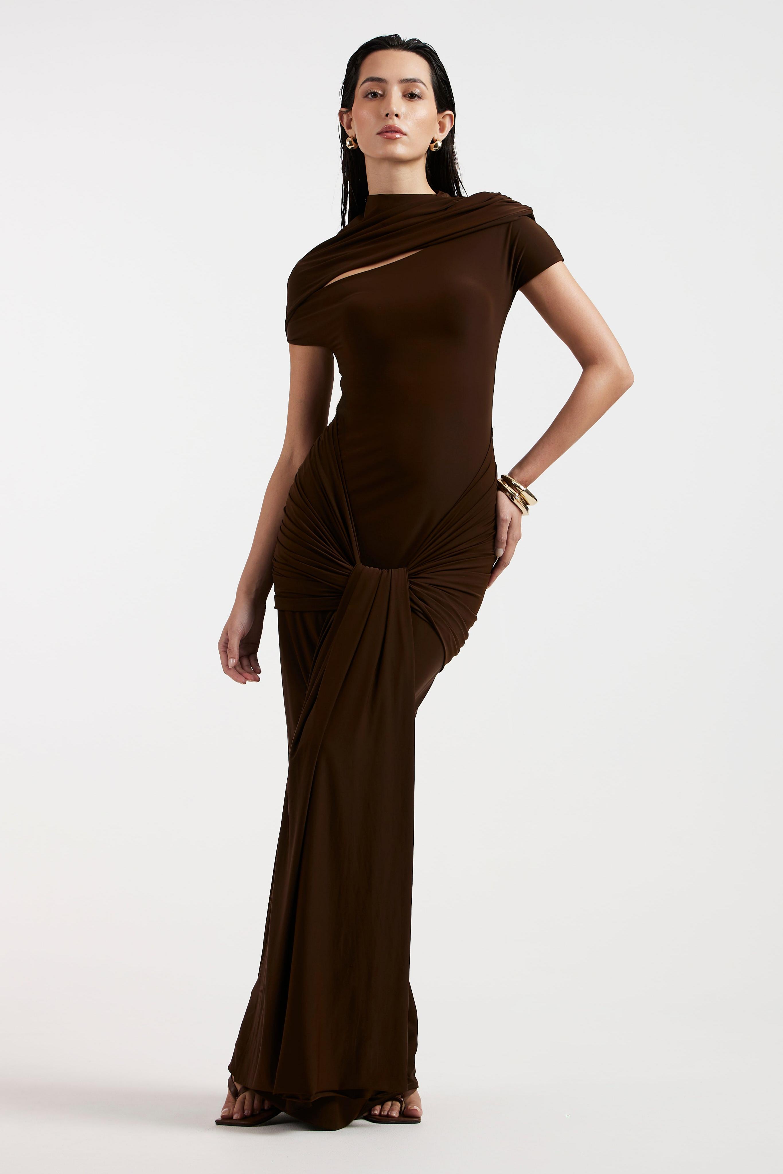 Jersey Cut-Out Ruched Maxi Dress