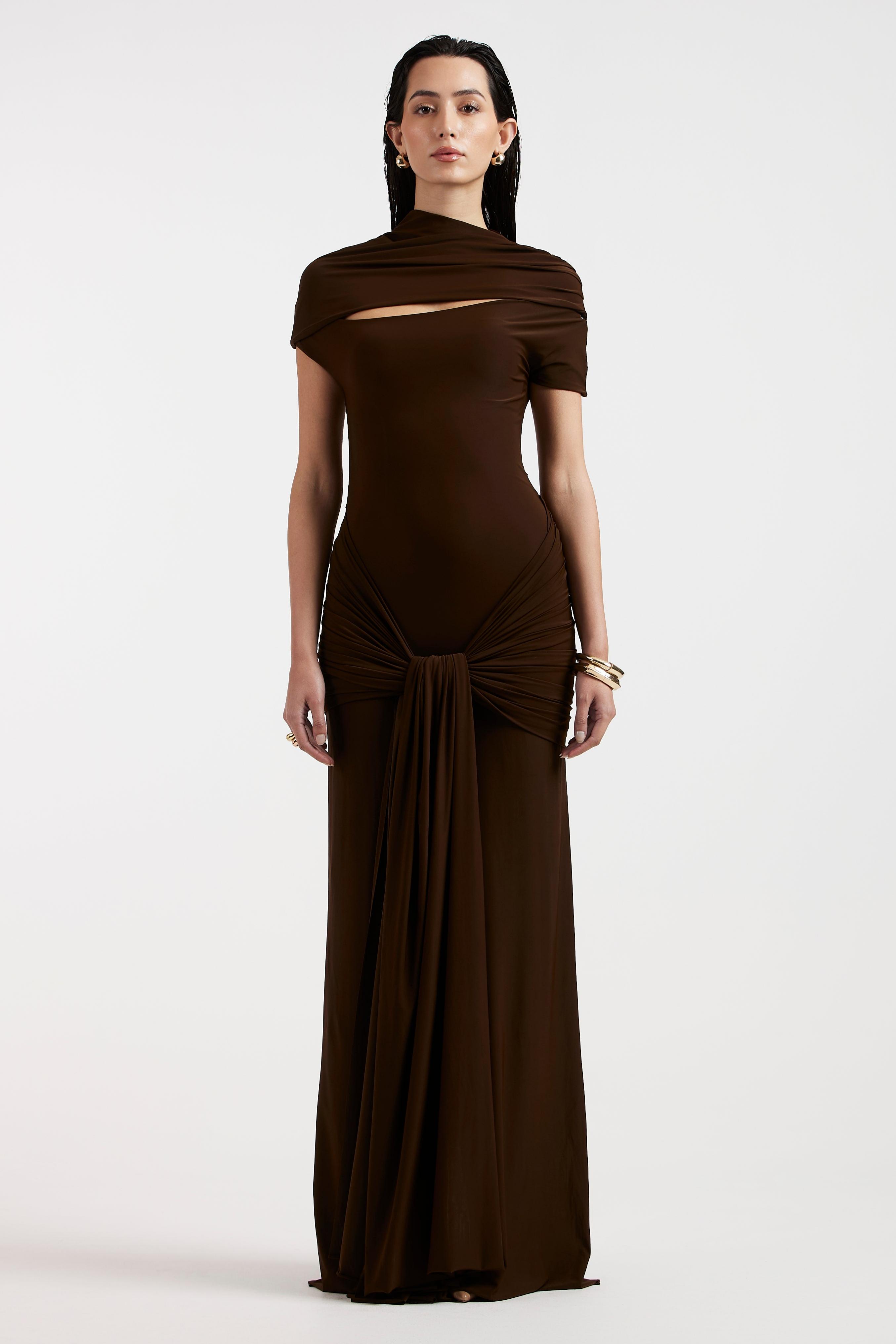 Jersey Cut-Out Ruched Maxi Dress