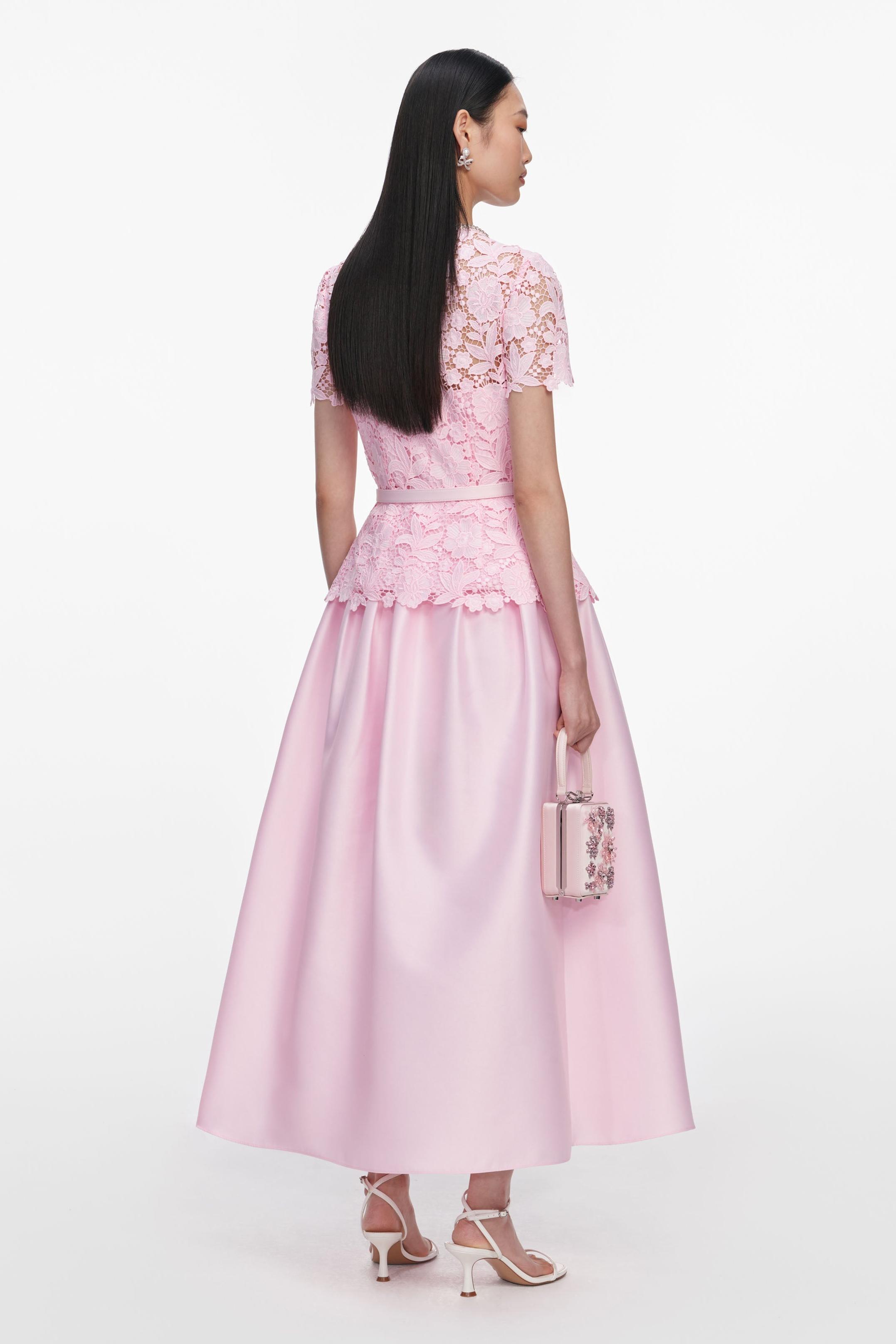 Lace Button Midi Dress With Belt