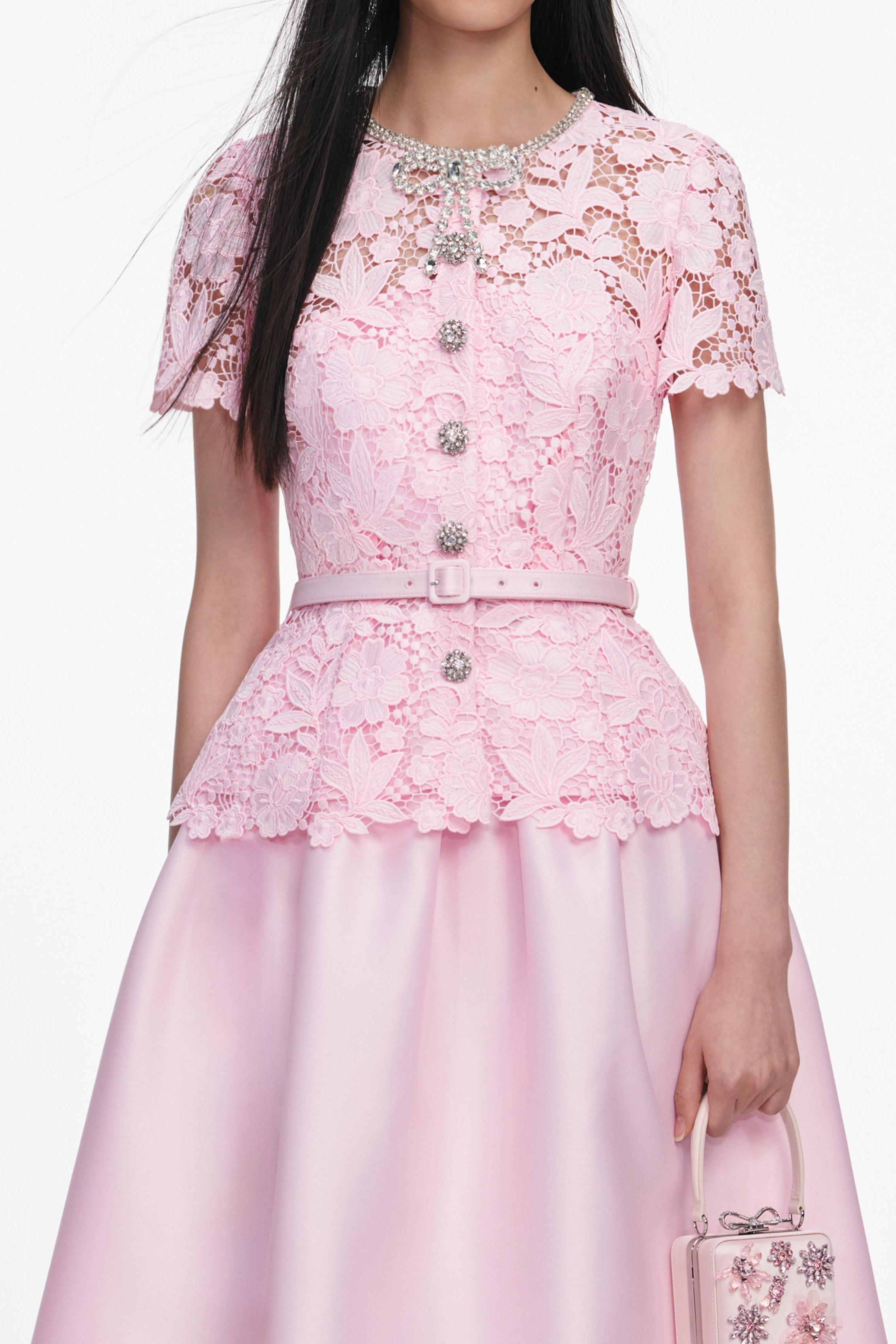 Lace Button Midi Dress With Belt