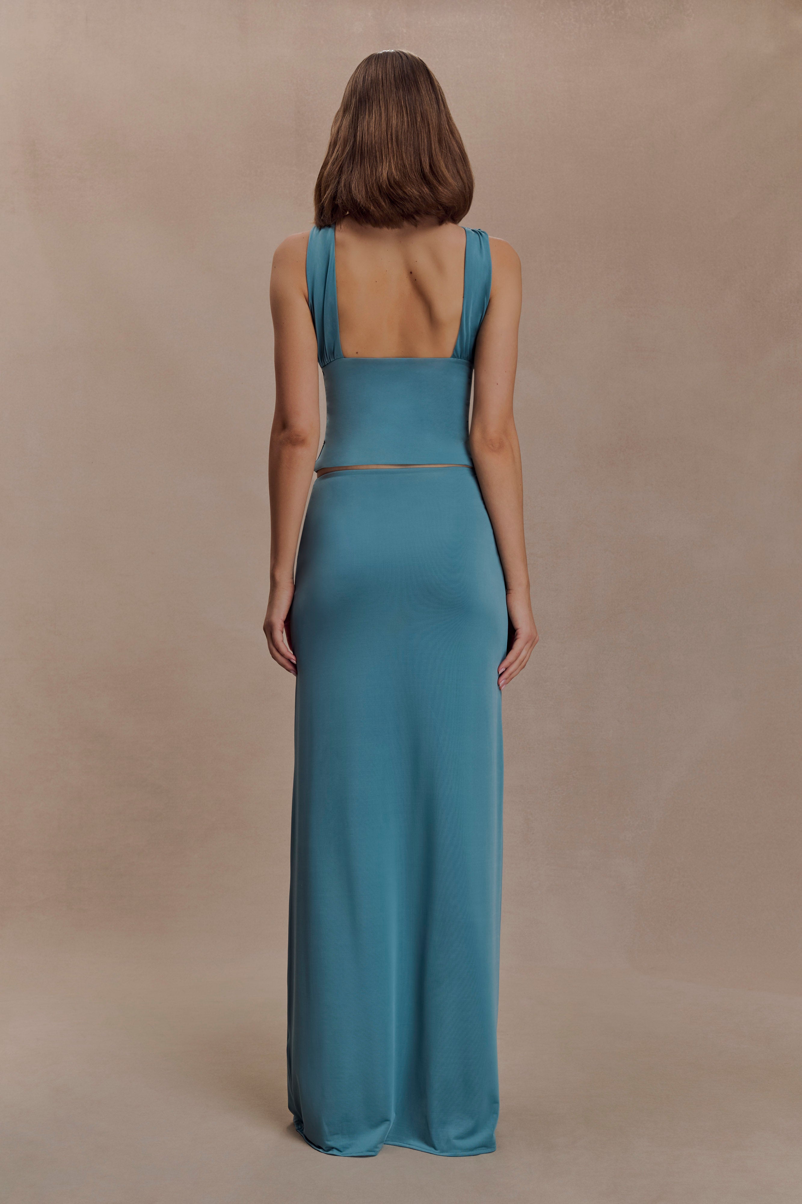 Gathering Sleeveless Top & Metal Decorations Maxi Skirt Set