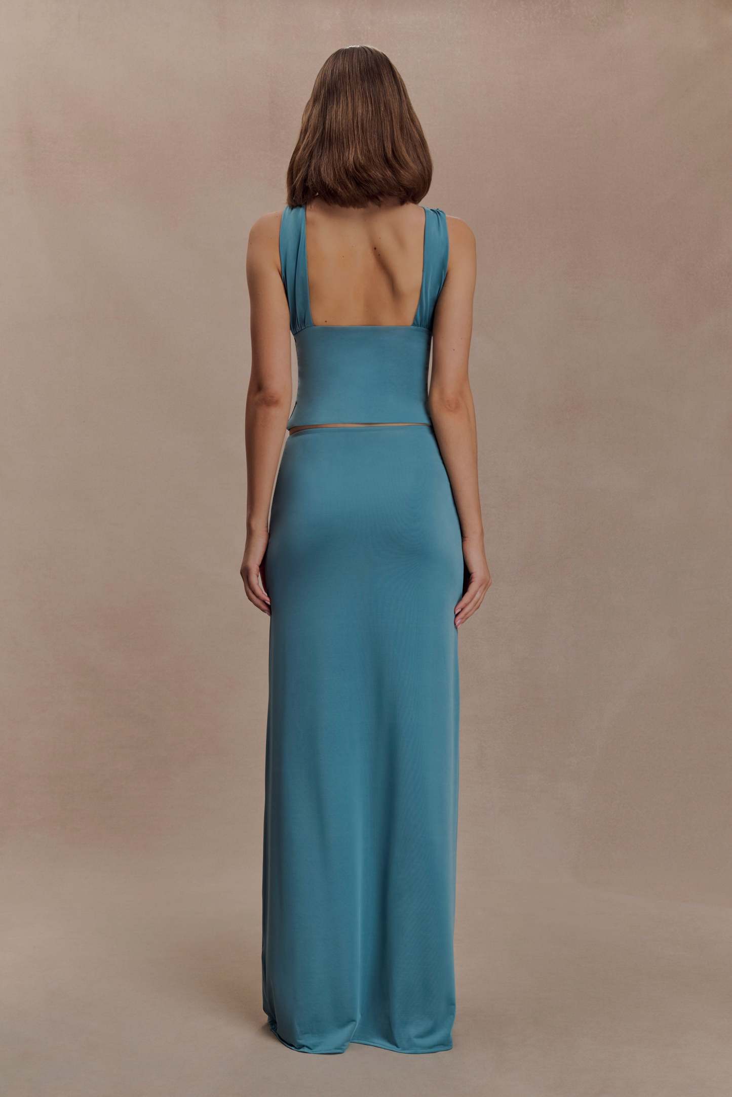 Gathering Sleeveless Top & Metal Decorations Maxi Skirt Set