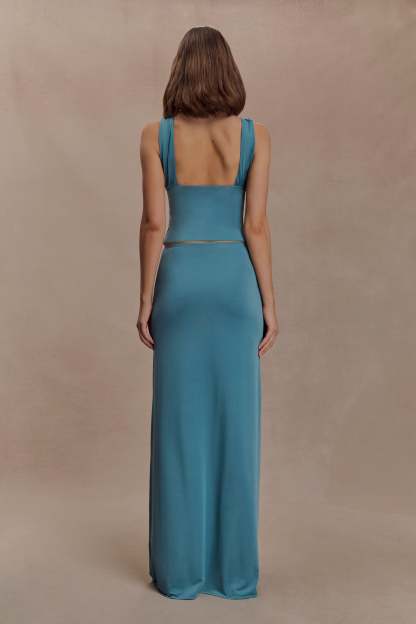 Gathering Sleeveless Top & Metal Decorations Maxi Skirt Set